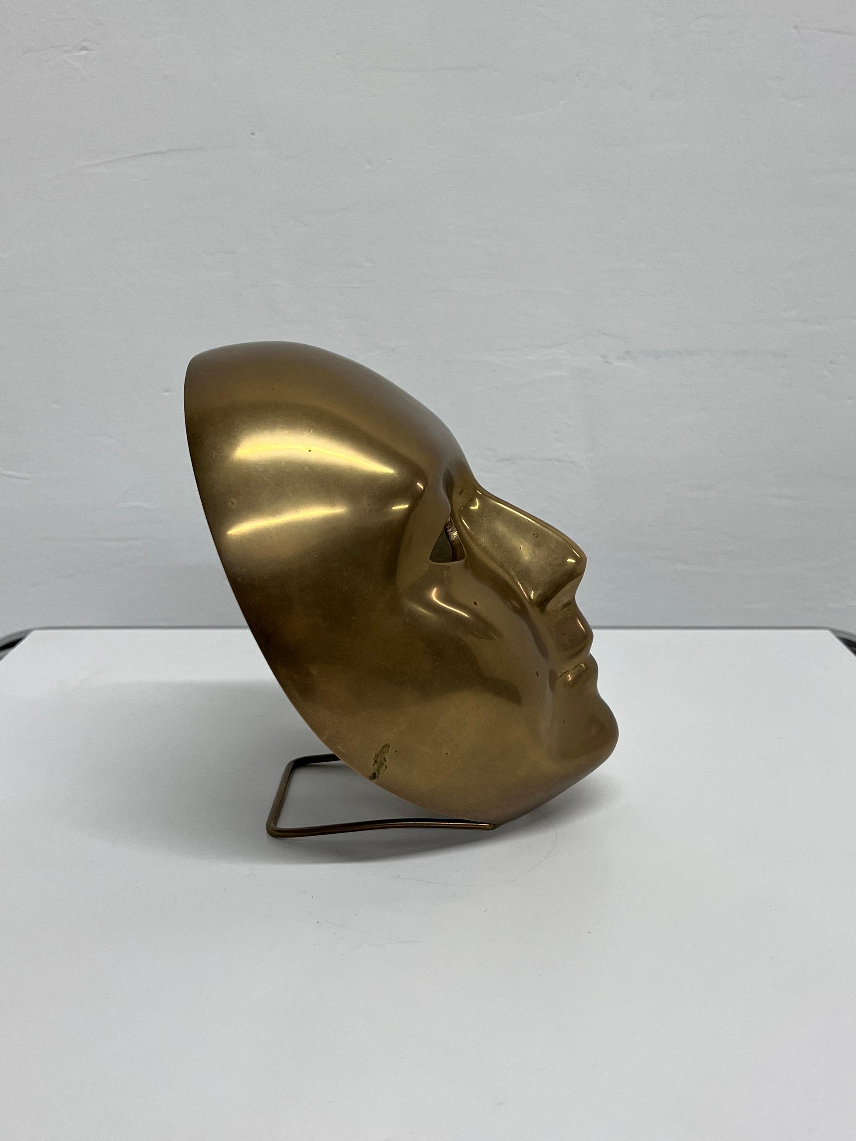 20th Century Polished Bronze Venetian Mask Sculpture by Volare, 1994 For Sale