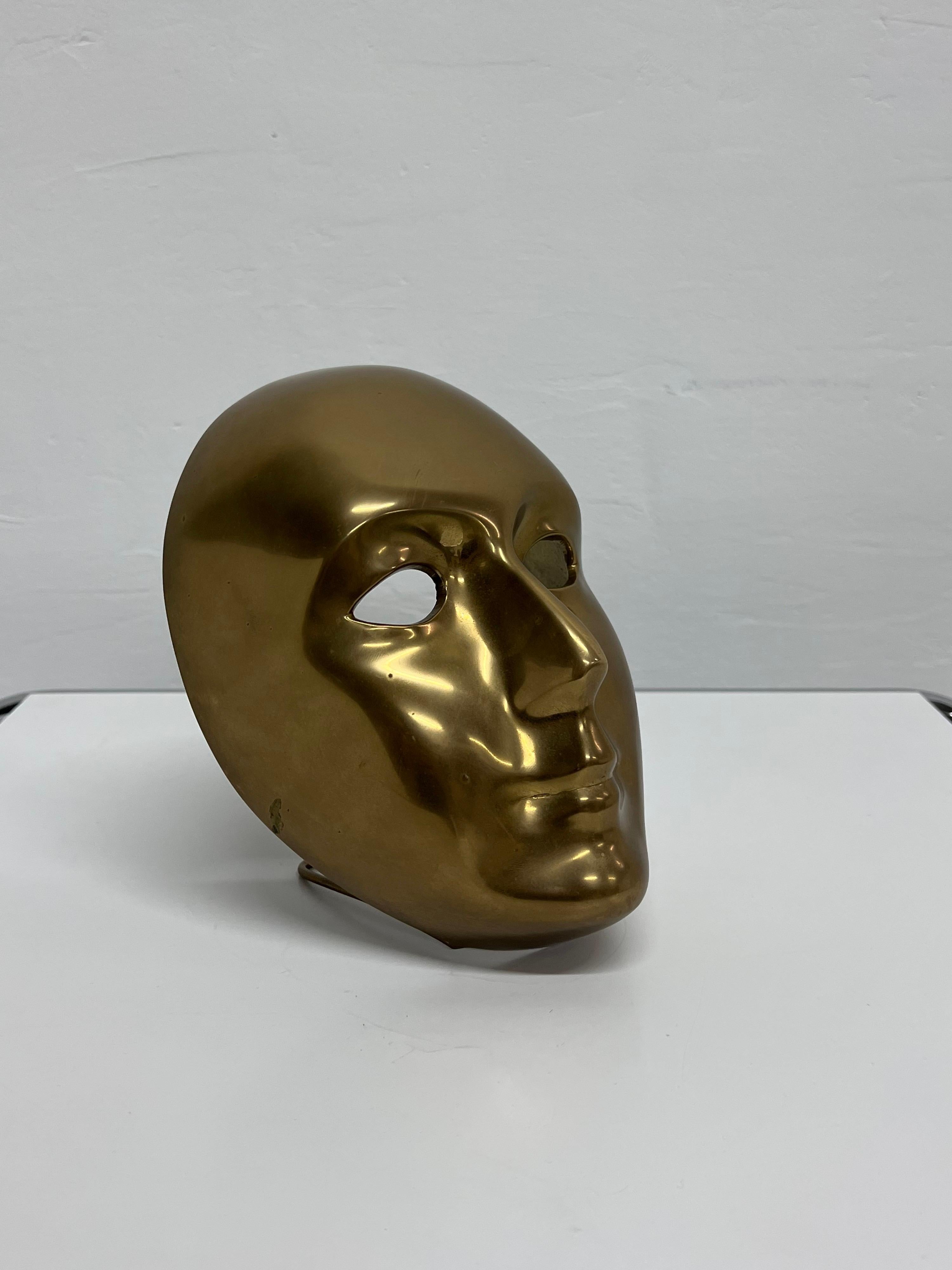 Polished Bronze Venetian Mask Sculpture by Volare, 1994 For Sale 1