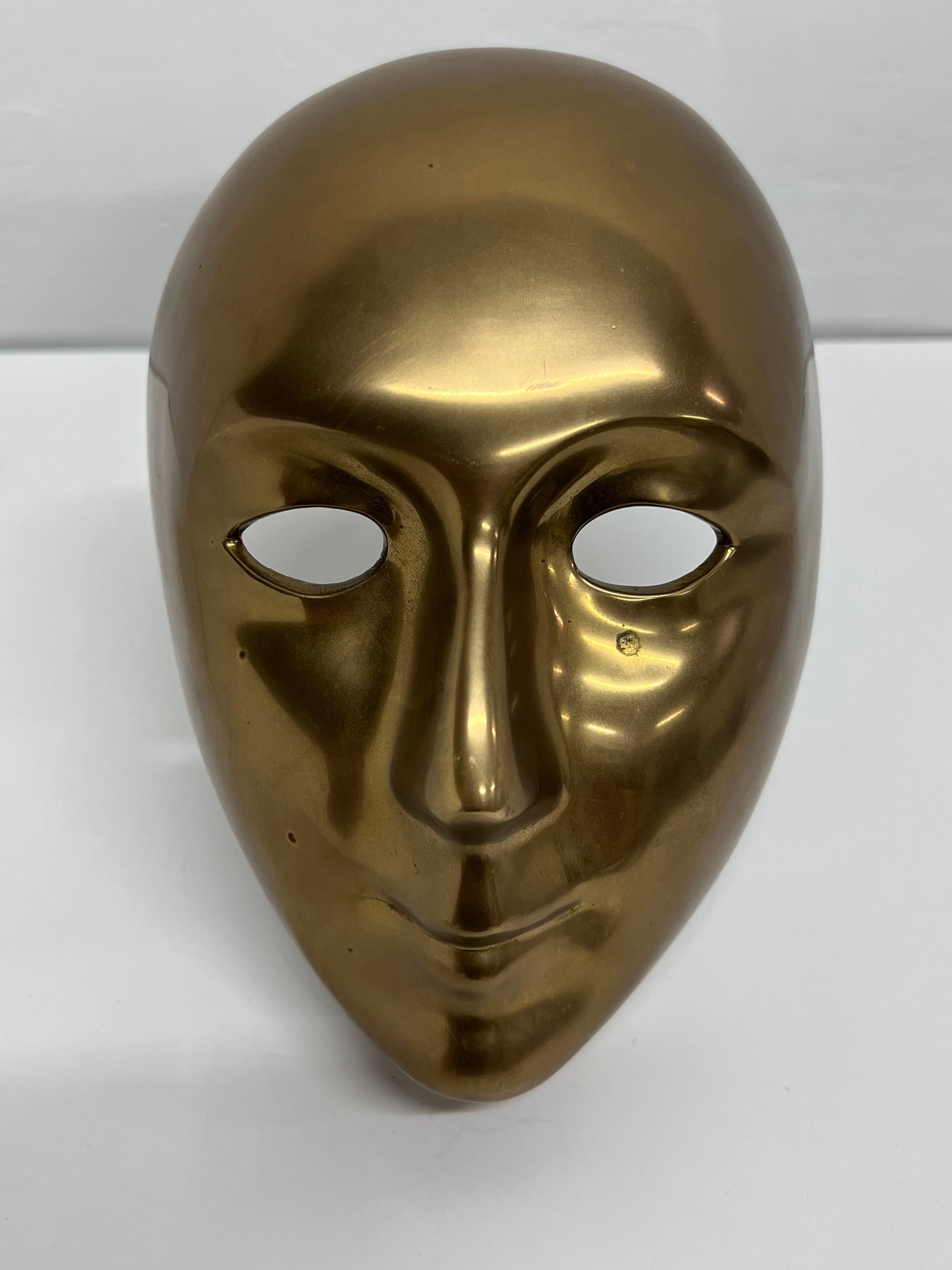 Polished Bronze Venetian Mask Sculpture by Volare, 1994 For Sale 2