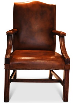 Polished Brown Leather George III Gainsborough Armchair With Padded Leather Arms