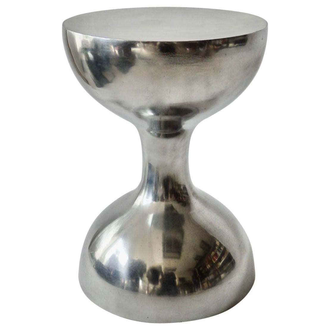Polished Cast Aluminum Hourglass Side Table or Pedestal