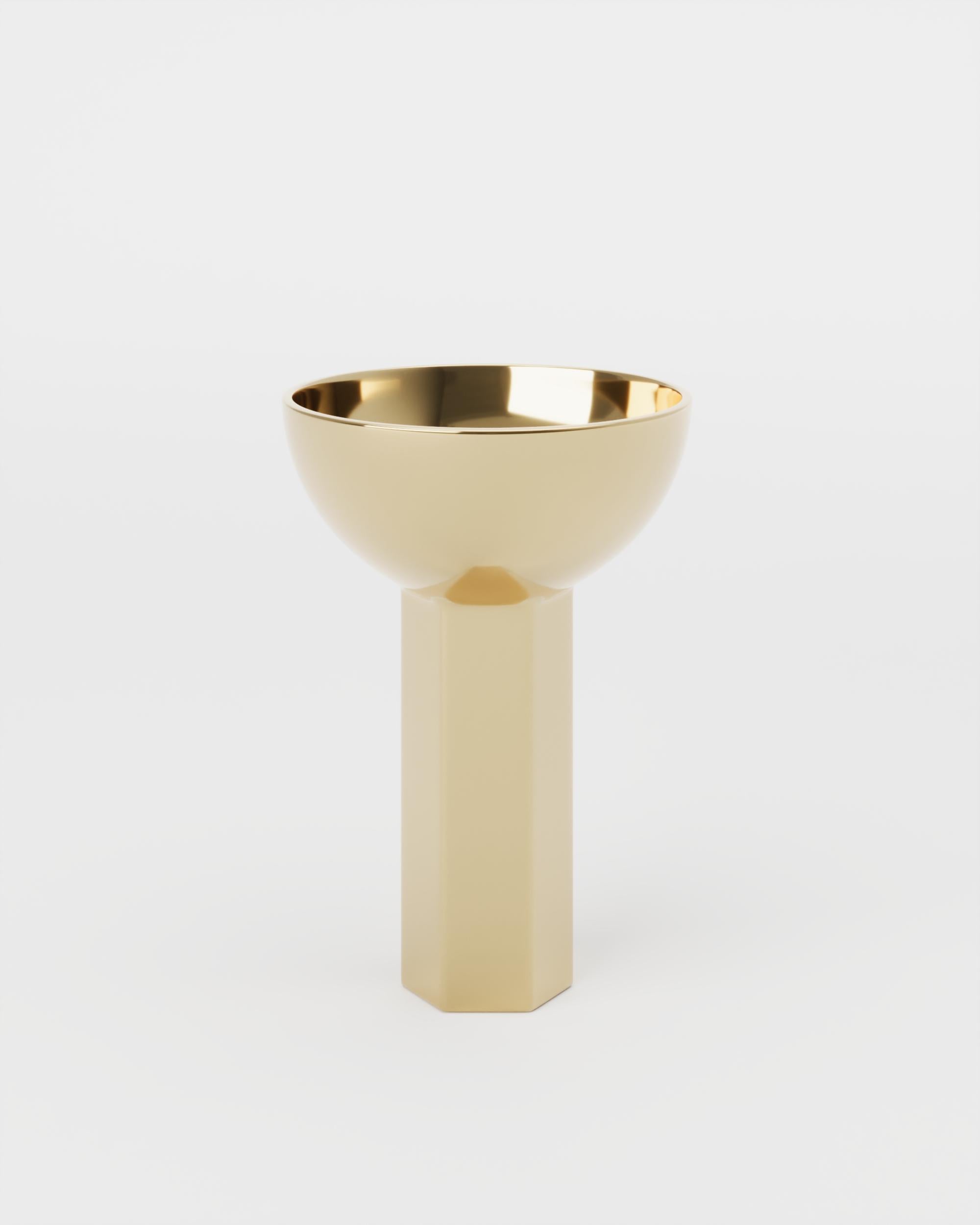 Polished Cast Brass Calice Sculptural Object by Studio Orth
Dimensions: W 12 x D 12 x H 18 cm
Materials: Cast metal.
Finishes: Polished Cast Brass or Polished Cast Aluminum

About: 
Studio Orth is a multidisciplinary furniture and interior design
