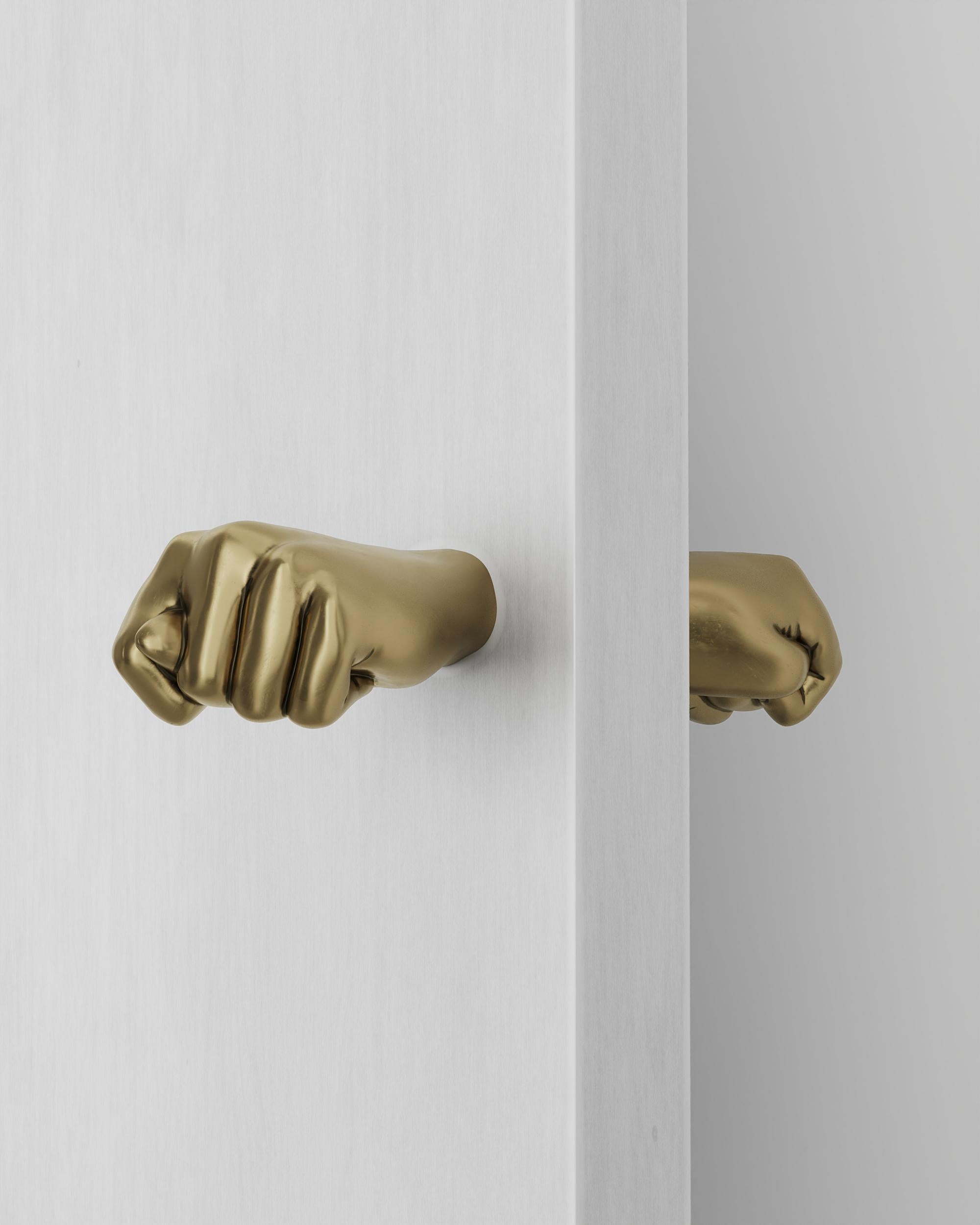 Brazilian Polished Cast Brass Figa Dupla Door Hanger by Studio Orth For Sale