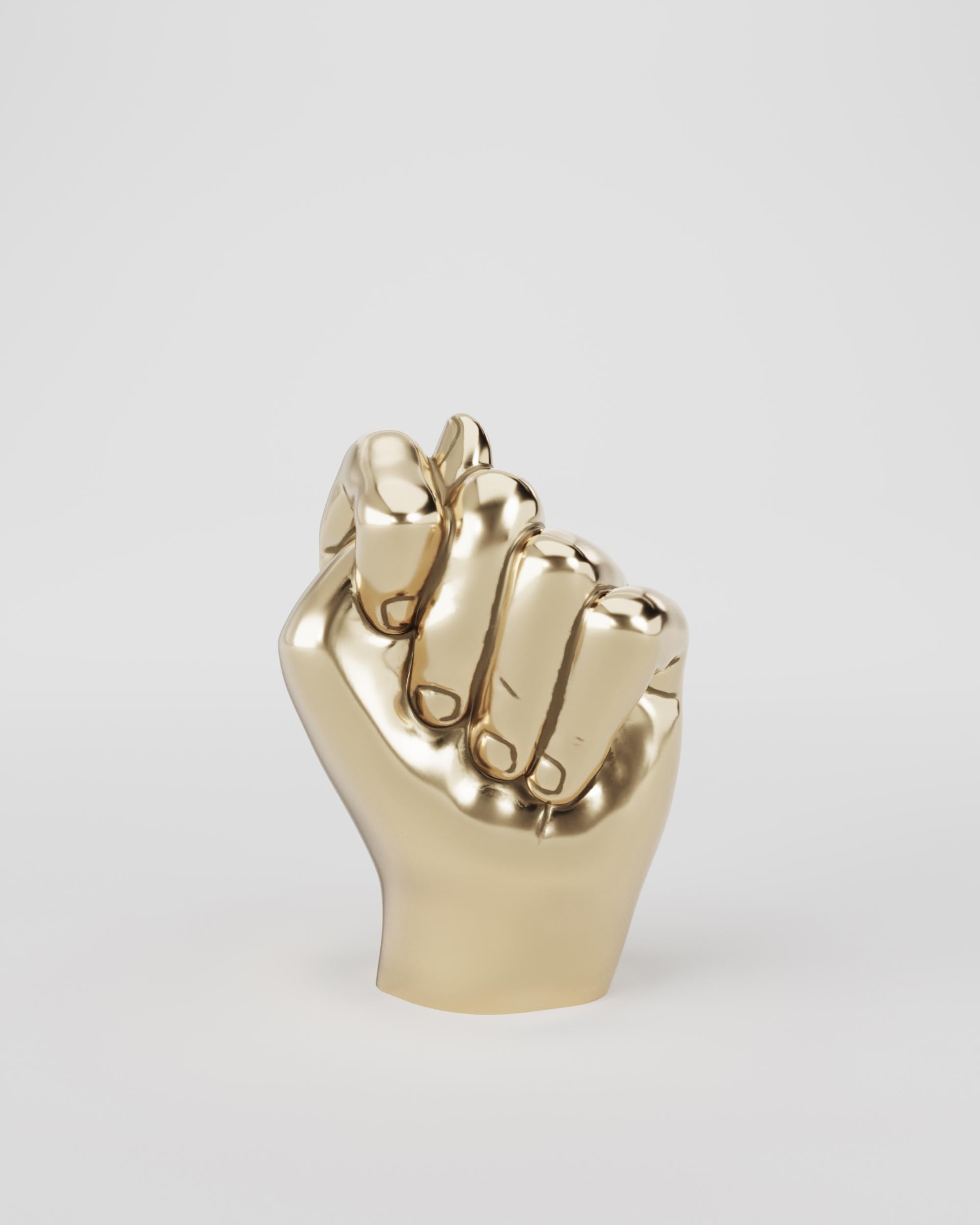 Polished Cast Brass Figa Sculptural Object by Studio Orth
Dimensions: W 8 x D 6 x H 13 cm
Materials: Cast metal.
Finishes: Polished Cast Brass or Polished Cast Aluminum

About: 
Studio Orth is a multidisciplinary furniture and interior design firm,