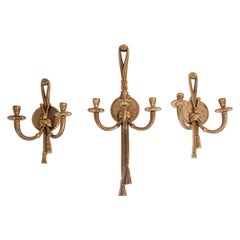 Vintage Polished Cast Brass French Louis XVI Style Wall Sconces Candelabra Set of Three