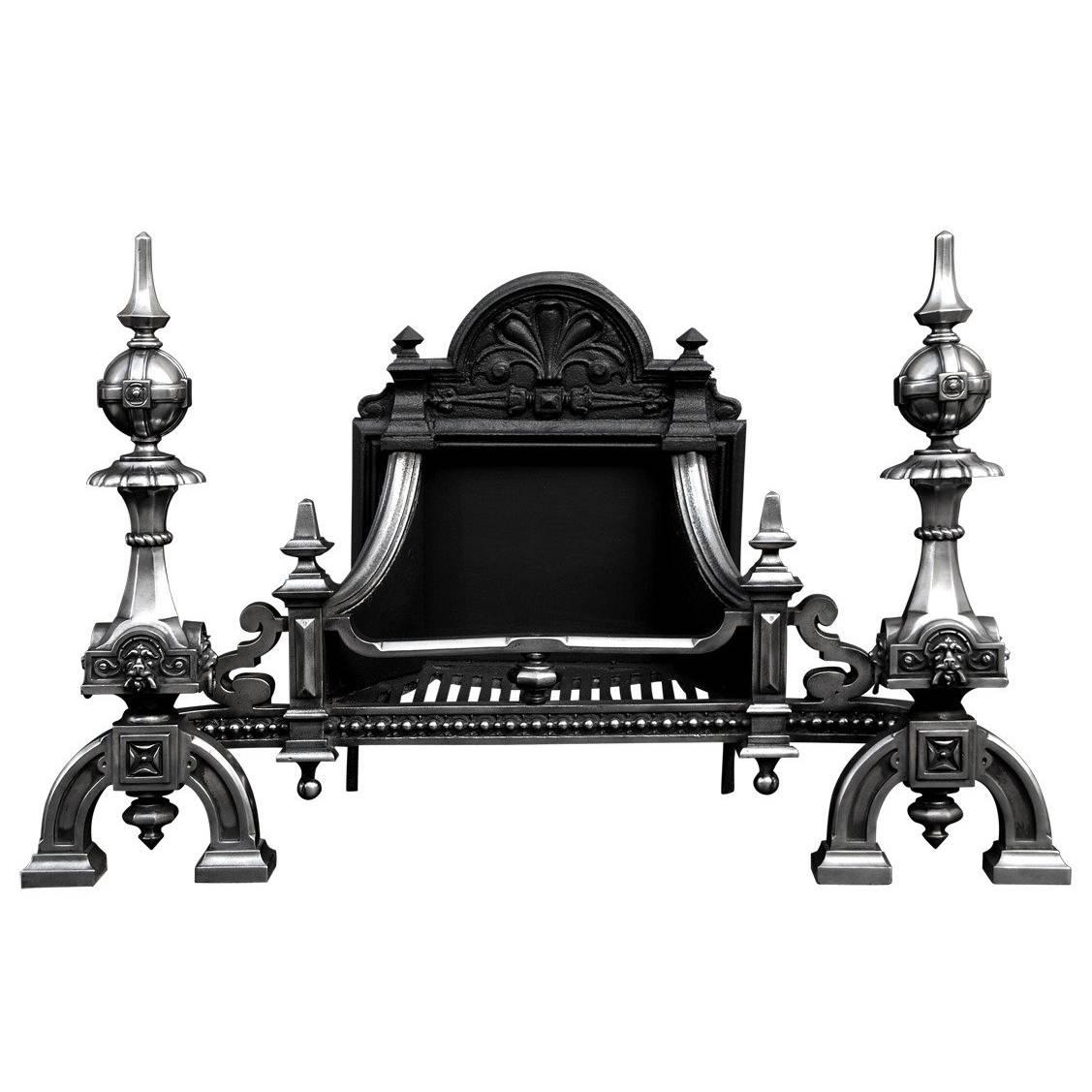 Polished Cast Iron Fire Basket in the Baroque Style For Sale