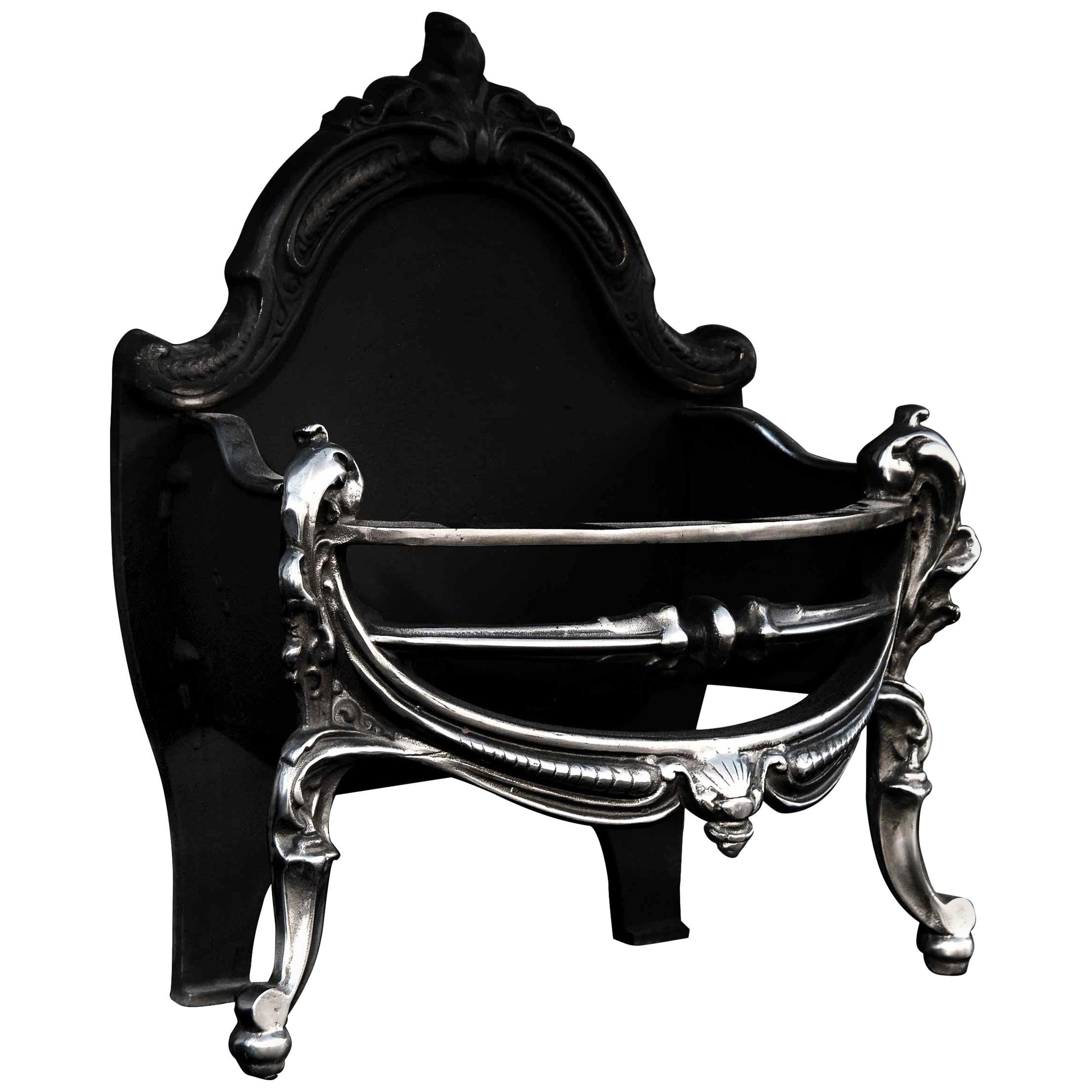 Polished Cast Iron Firebasket in the Rococo Manner