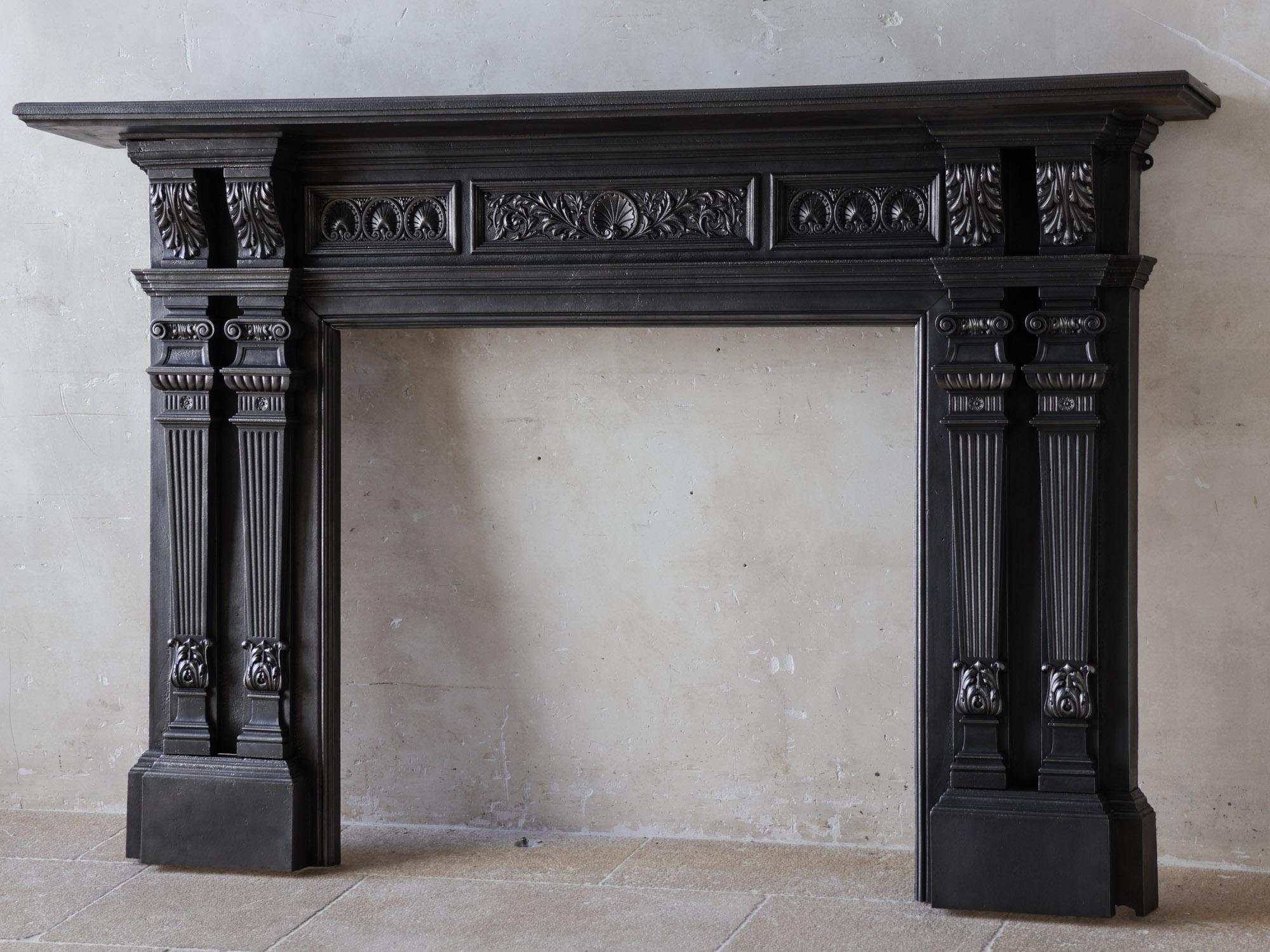 Polished Cast Iron Fireplace Mantel - Classic Ornamentation, Circa 1900 In Good Condition For Sale In Baambrugge, NL