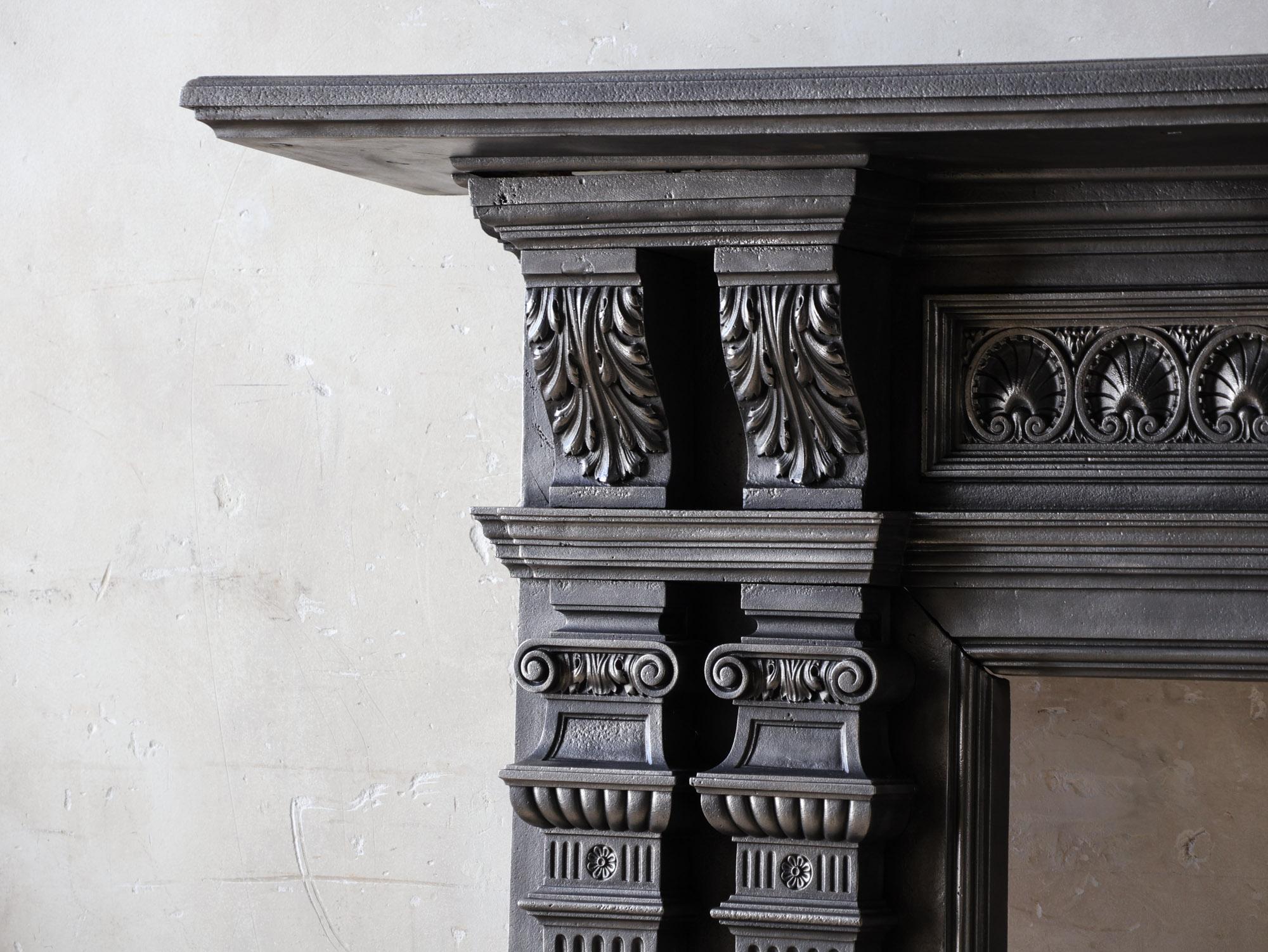 Early 20th Century Polished Cast Iron Fireplace Mantel - Classic Ornamentation, Circa 1900 For Sale