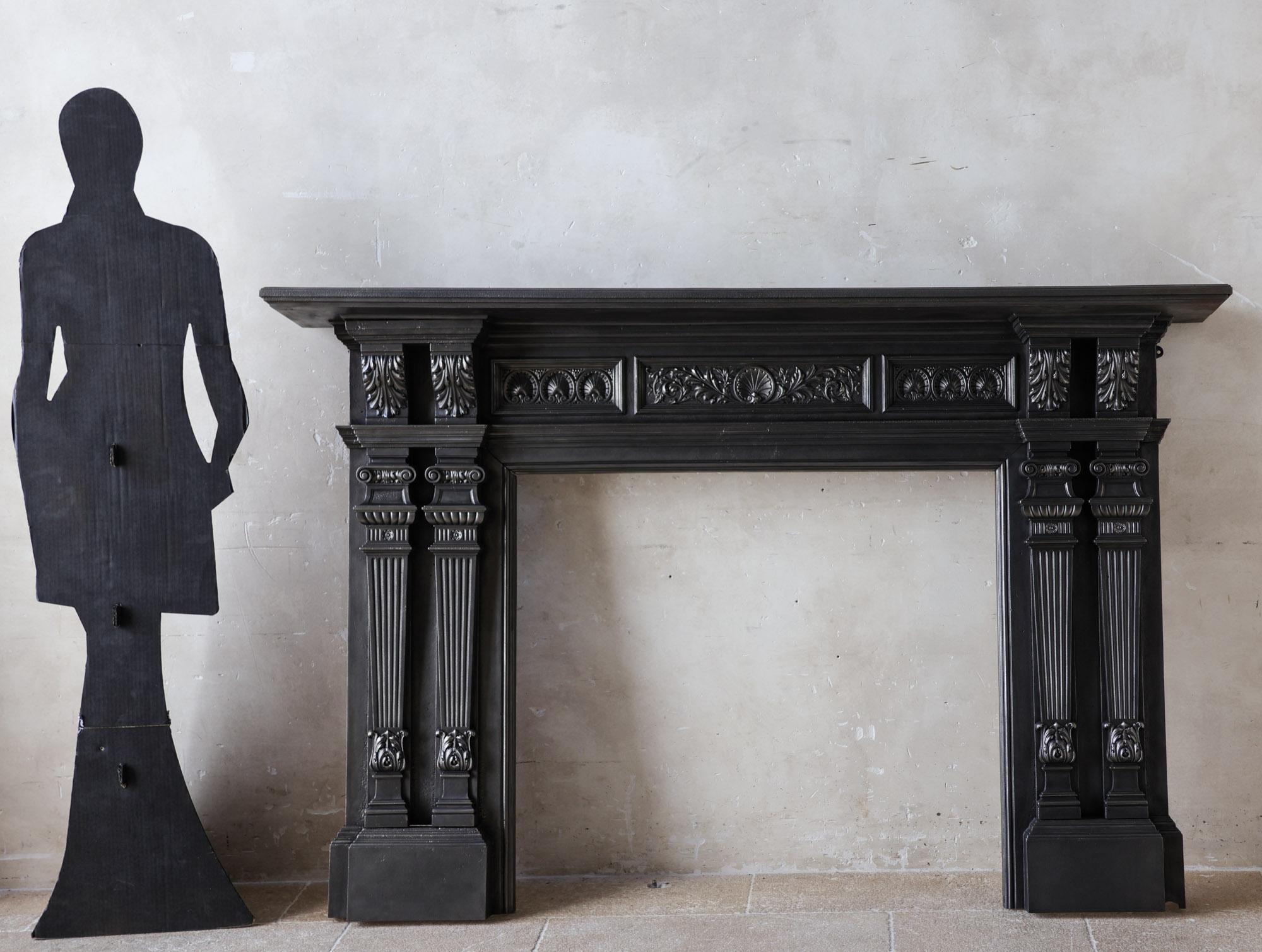 Polished Cast Iron Fireplace Mantel - Classic Ornamentation, Circa 1900 For Sale 3