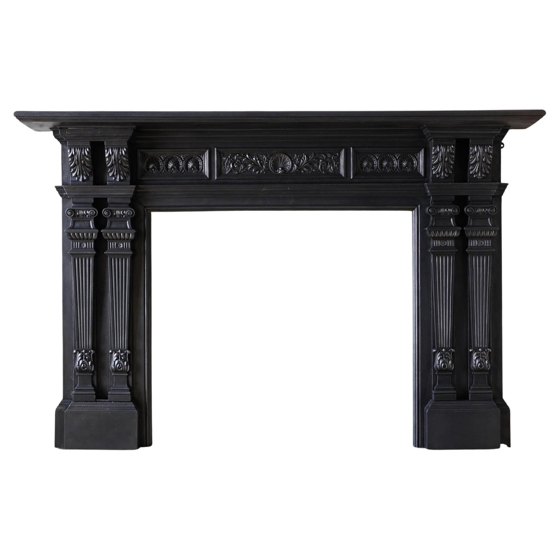 Polished Cast Iron Fireplace Mantel - Classic Ornamentation, Circa 1900 For Sale