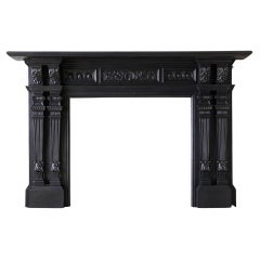 Antique Polished Cast Iron Fireplace Mantel - Classic Ornamentation, Circa 1900