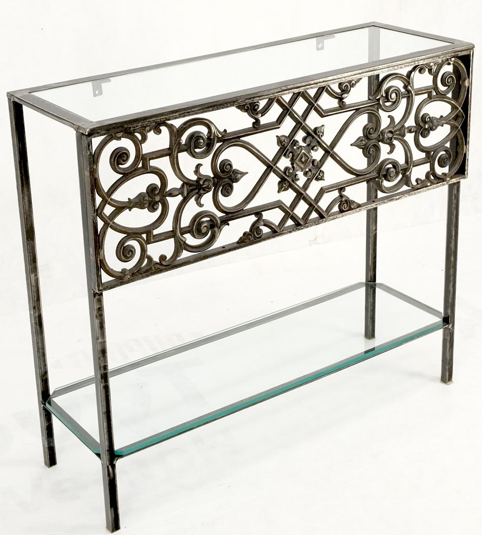 Polished Cast Iron Ornament 2 Tier Glass Top Lower Shelf Console Sofa Table For Sale 2