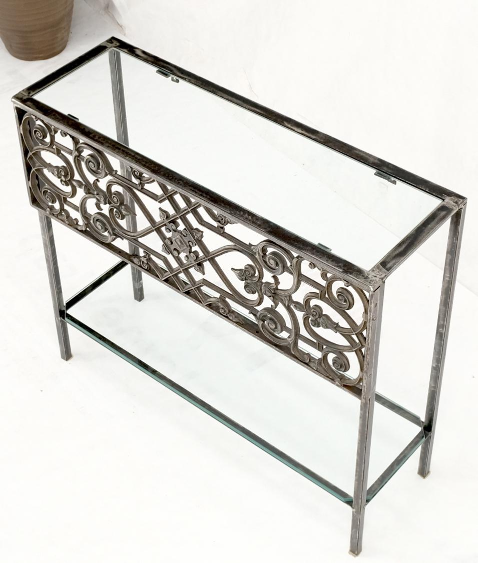 Polished Cast Iron Ornament 2 Tier Glass Top Lower Shelf Console Sofa Table For Sale 6