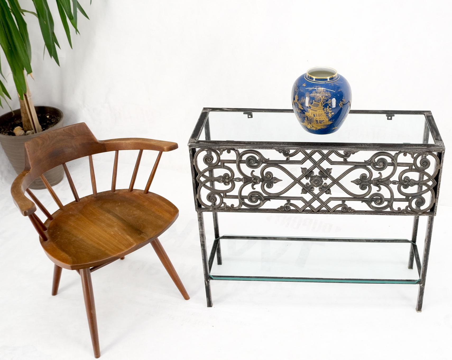 Polished Cast Iron Ornament 2 Tier Glass Top Lower Shelf Console Sofa Table For Sale 7
