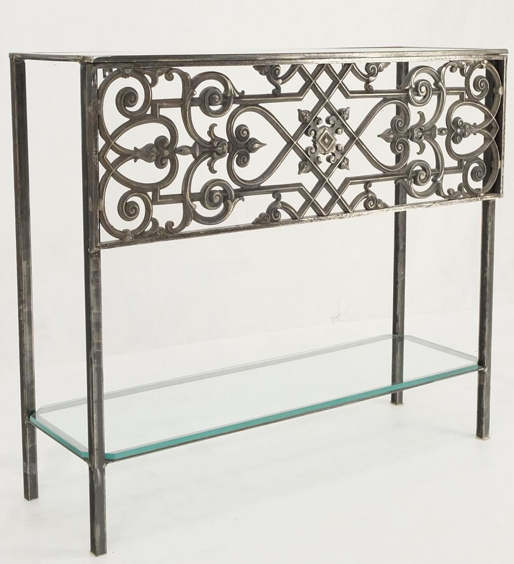 Polished Cast Iron Ornament 2 Tier Glass Top Lower Shelf Console Sofa Table For Sale 8