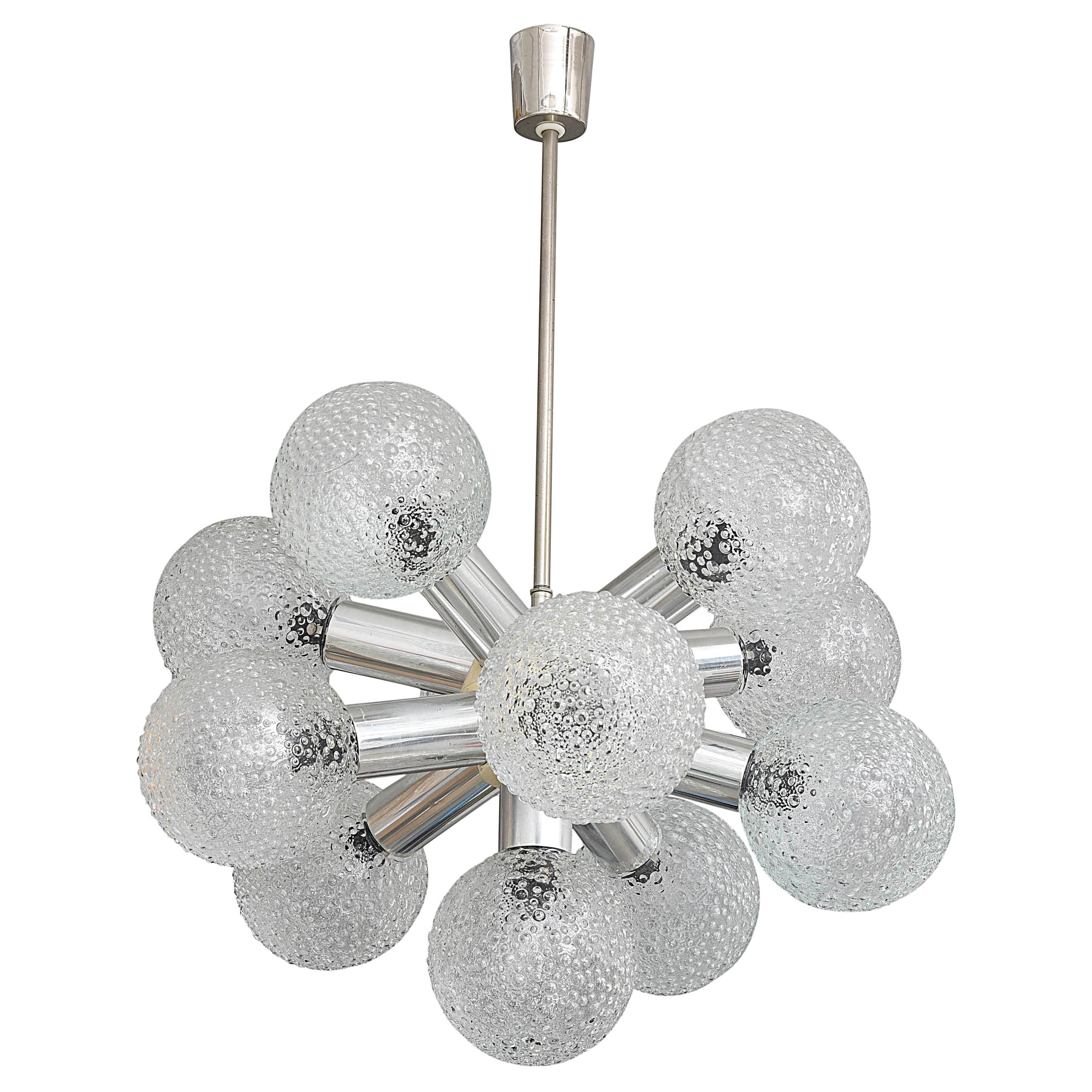 Polished Chrome and Bubble Glass Chandelier For Sale