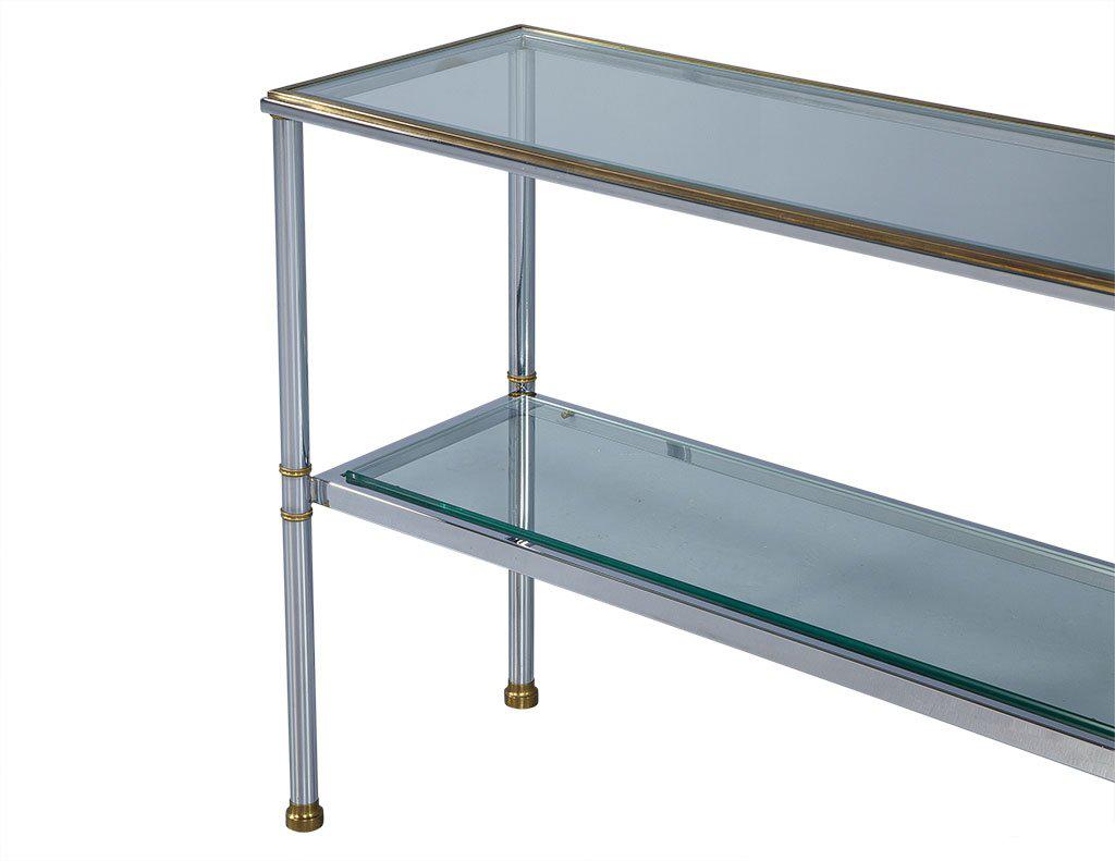 American Polished Chrome and Glass Console Table