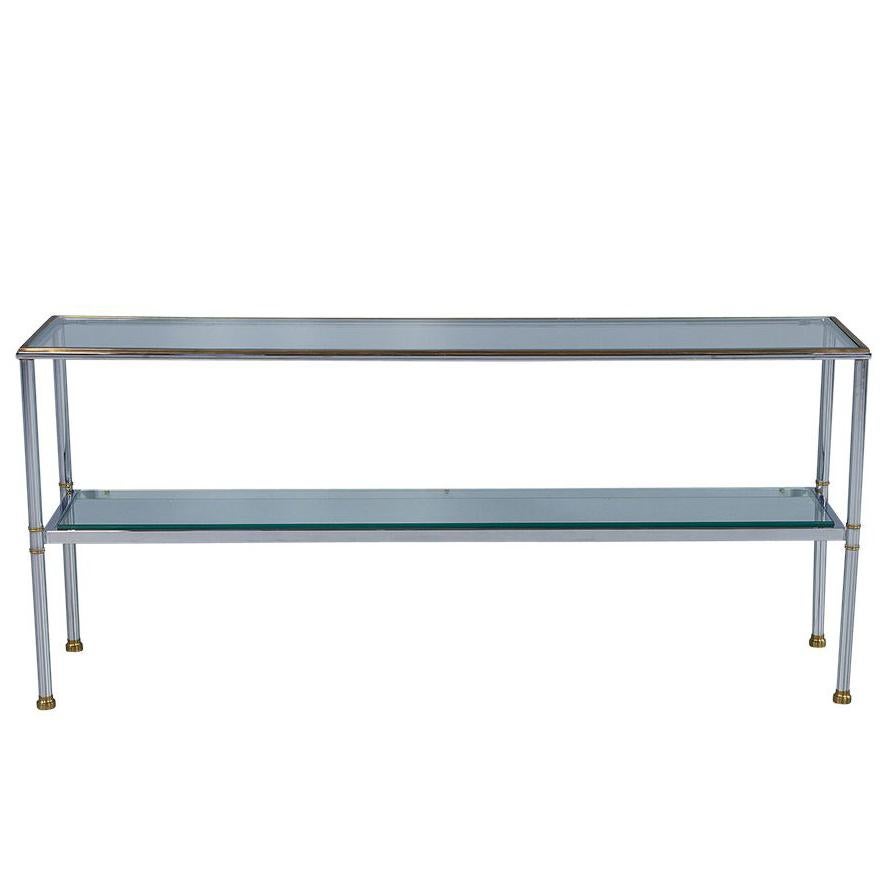 Polished Chrome and Glass Console Table