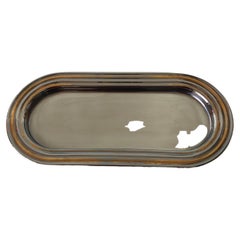 Polished Chrome and Gold Small Oval Key Tray by Maison Guy Degrenne Paris