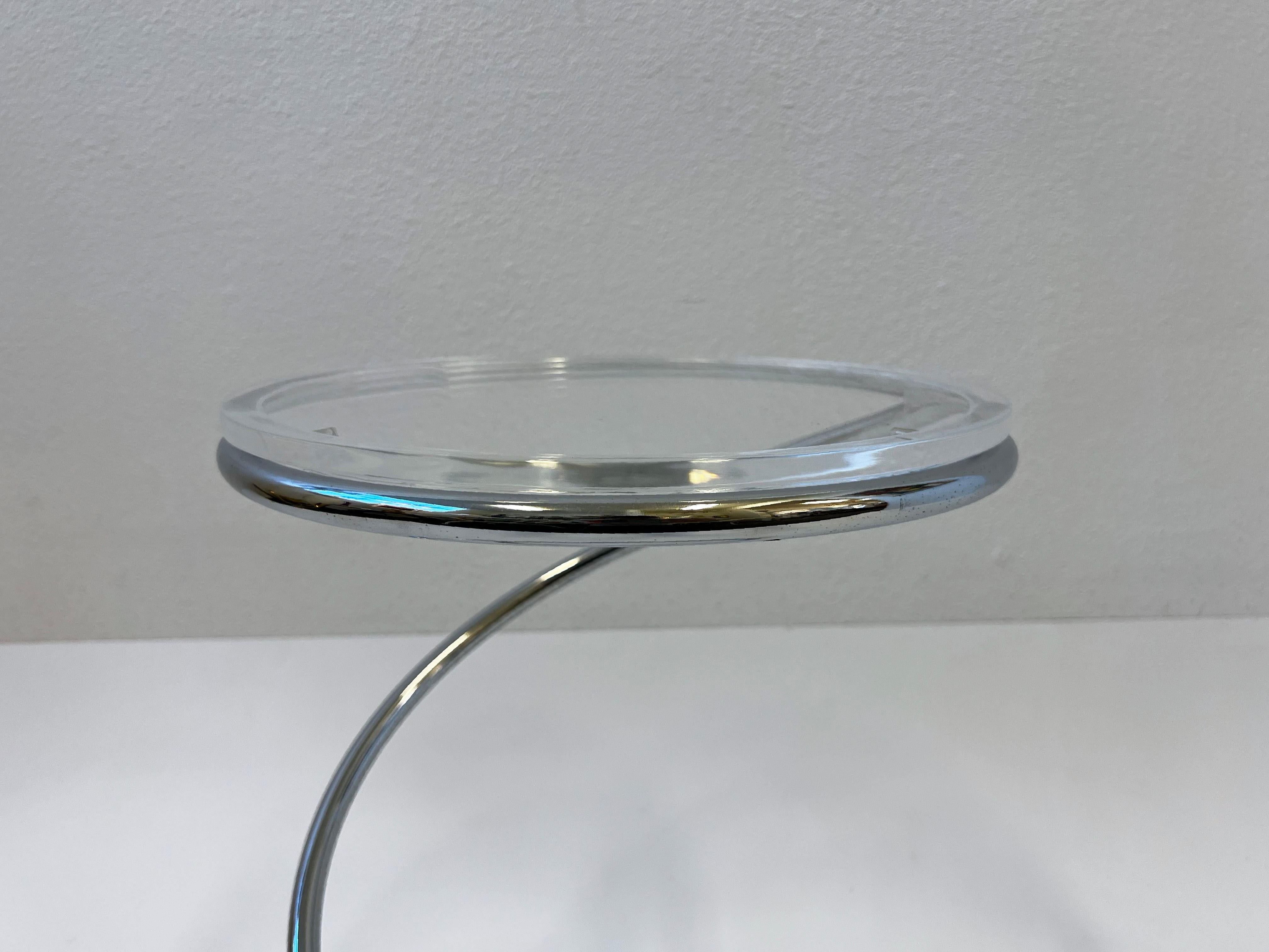 Mid-Century Modern Polished Chrome and Lucite Spiral Occasional Table by Leon Rosen for Pace