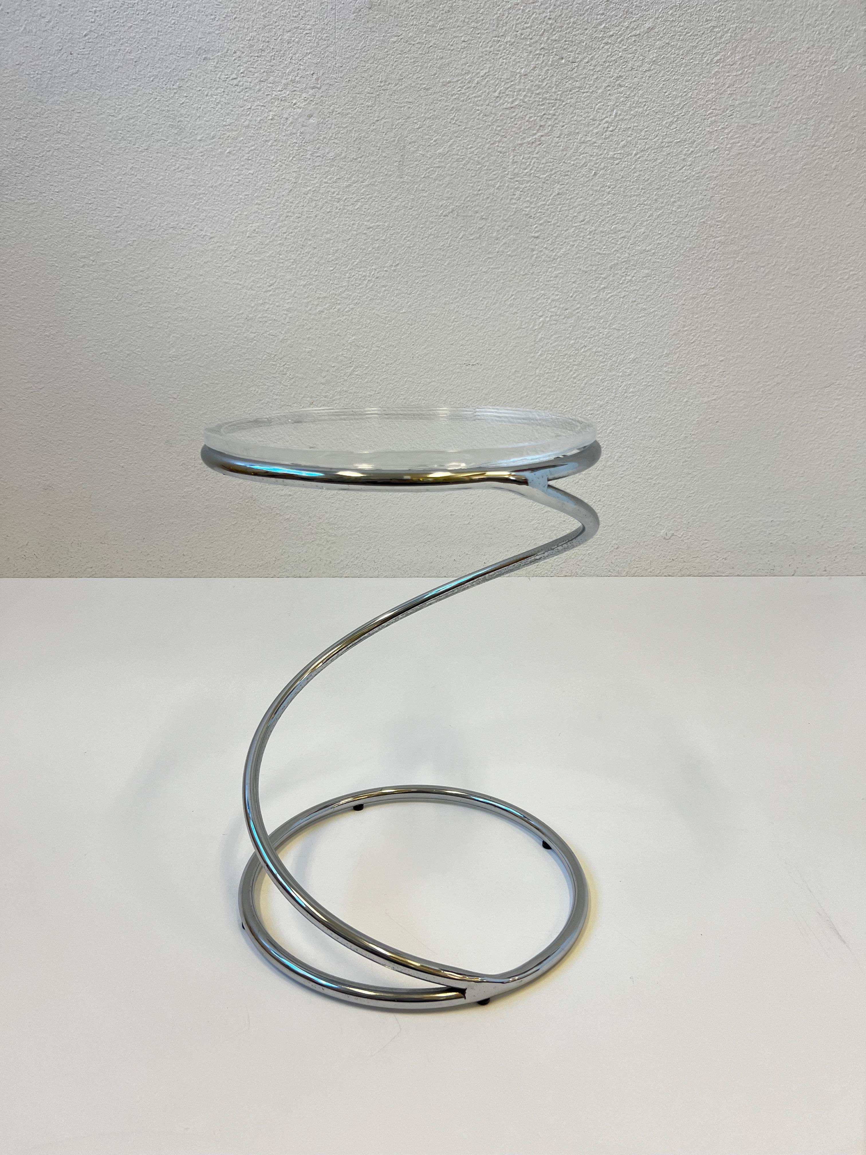 Late 20th Century Polished Chrome and Lucite Spiral Occasional Table by Leon Rosen for Pace For Sale