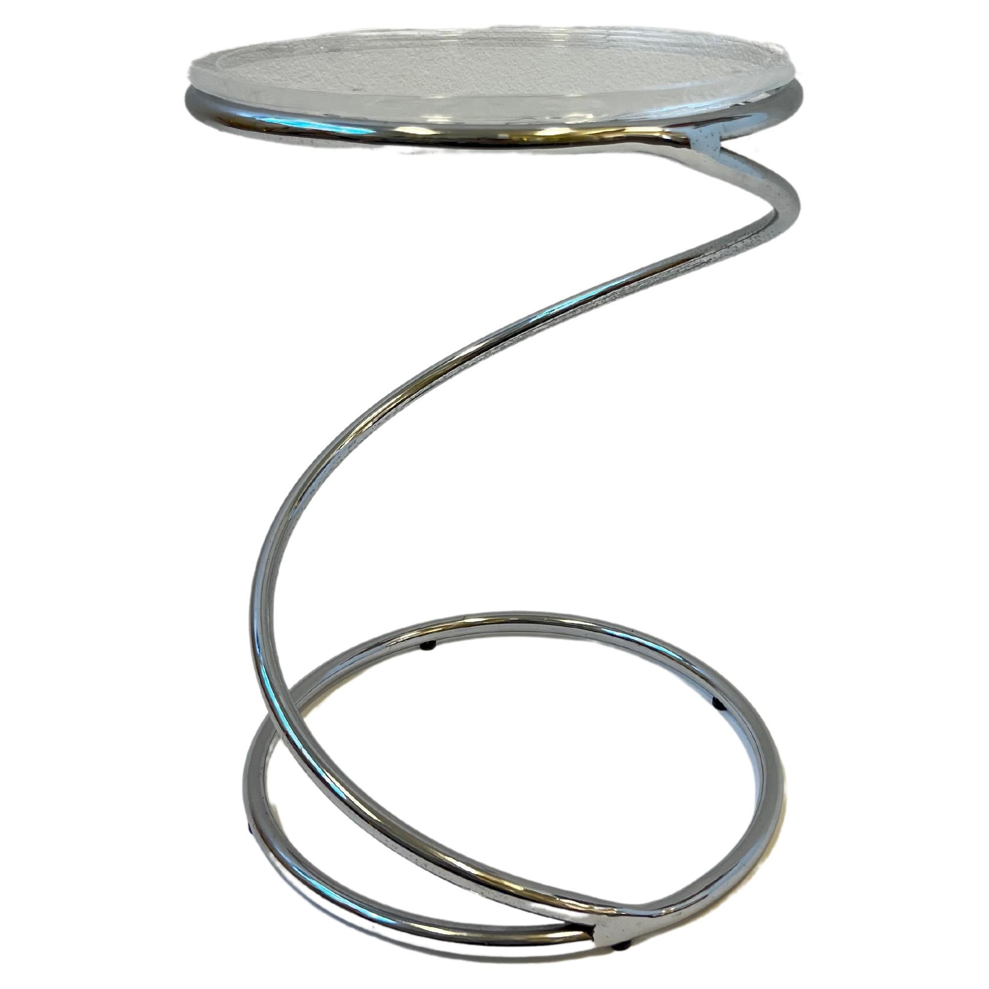 Polished Chrome and Lucite Spiral Occasional Table by Leon Rosen for Pace