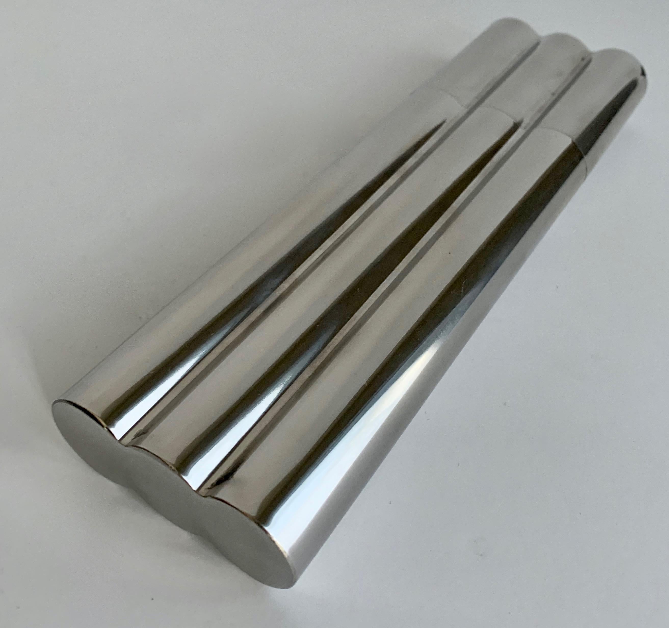 Polished Chrome Cigar Holder with Flask In Good Condition In Los Angeles, CA