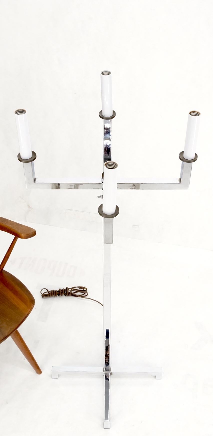 Polished Chrome Cross Shape Base Mid-Century Modern 4 Way Floor Lamp Parzinger For Sale 7