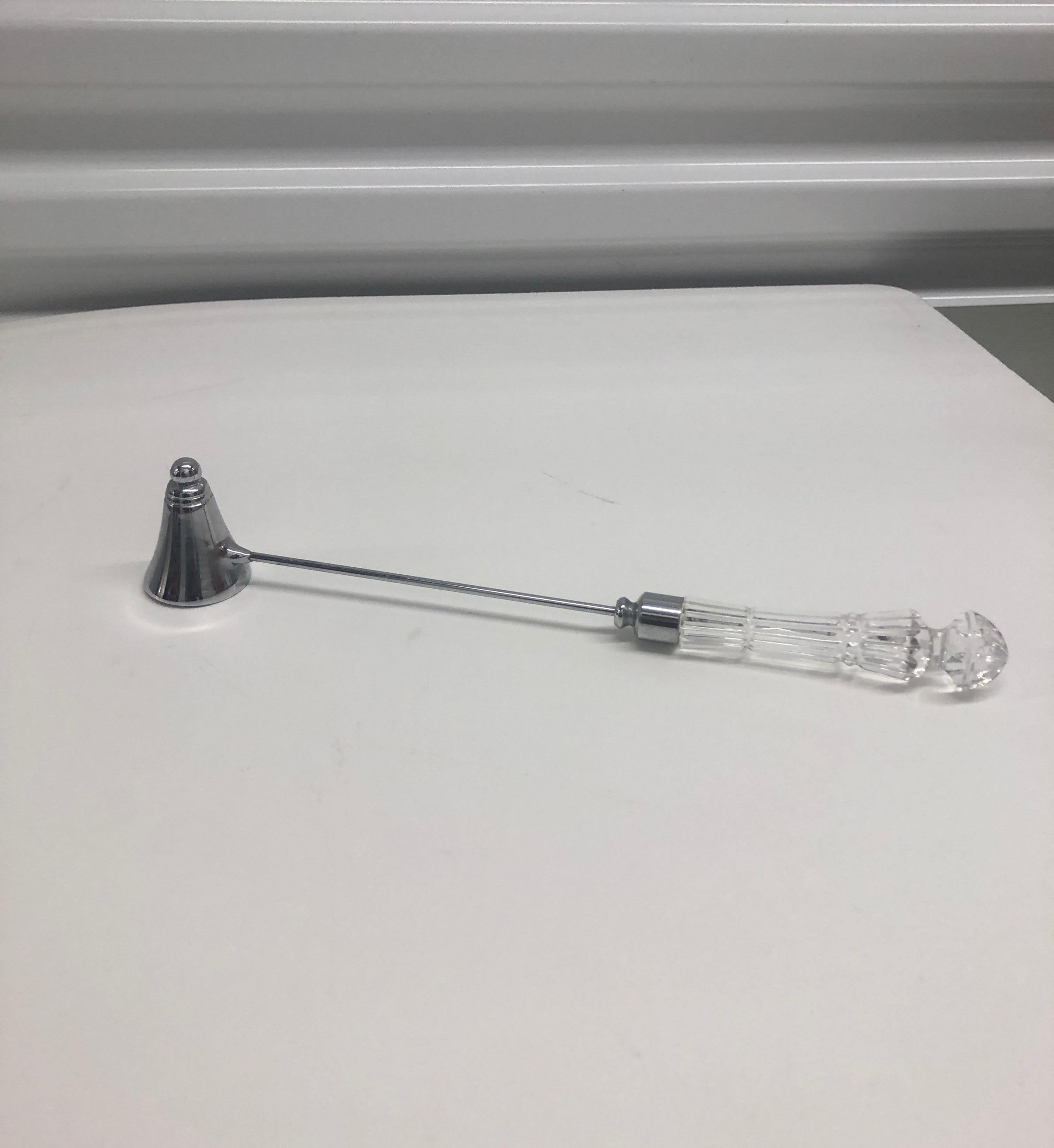 Polished chrome crystal candle snuffer.
Size: 11