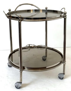 Polished Chrome Drinks Trolley or Bar Cart with Smoked Glass Trays from England