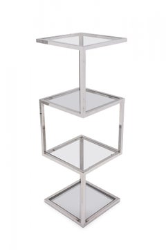 Polished Chrome-Plated Steel and Smoked Glass Etagere / Display Shelf