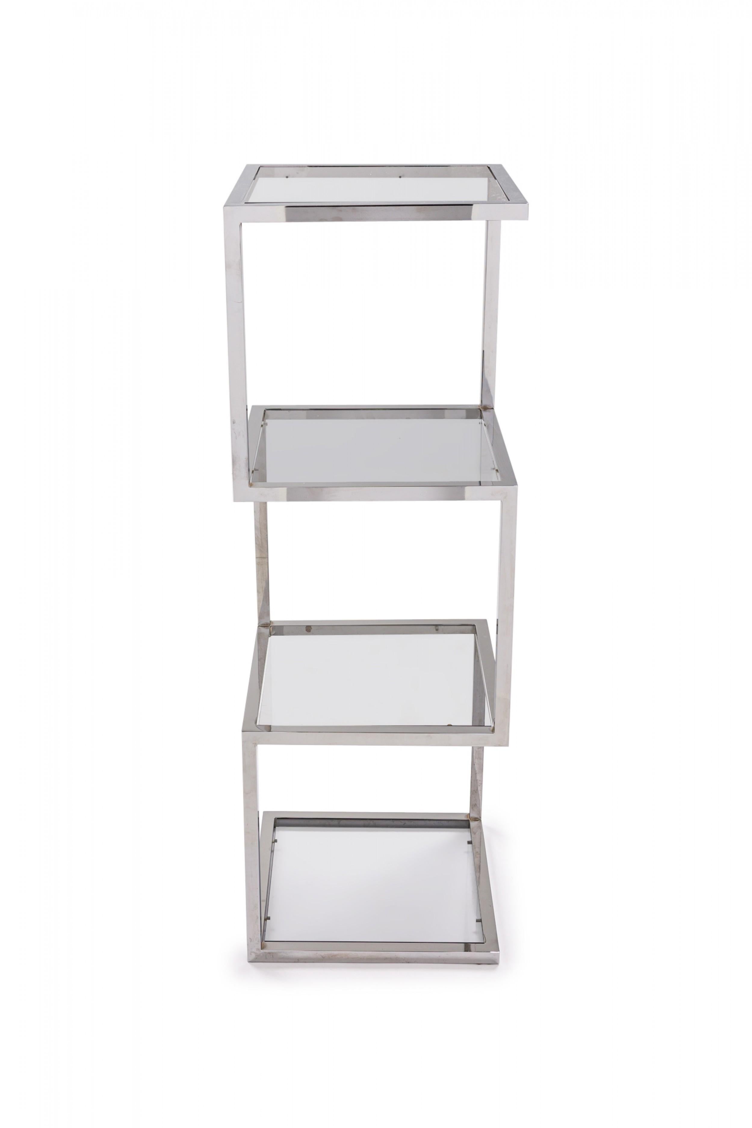 Mid-Century Modern Polished Chrome-Plated Steel and Smoked Glass Etagere / Display Shelf For Sale