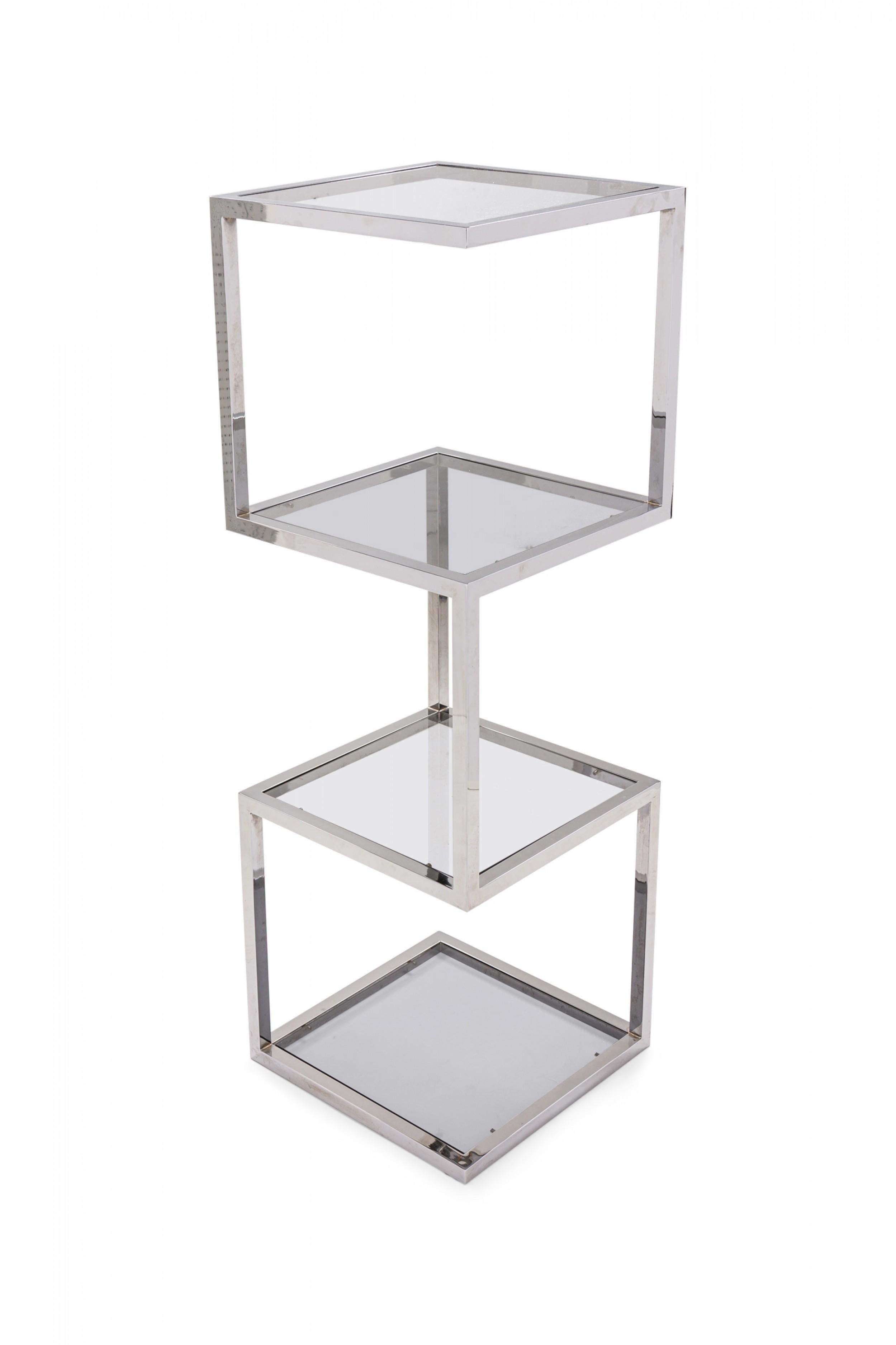 American Polished Chrome-Plated Steel and Smoked Glass Etagere / Display Shelf For Sale