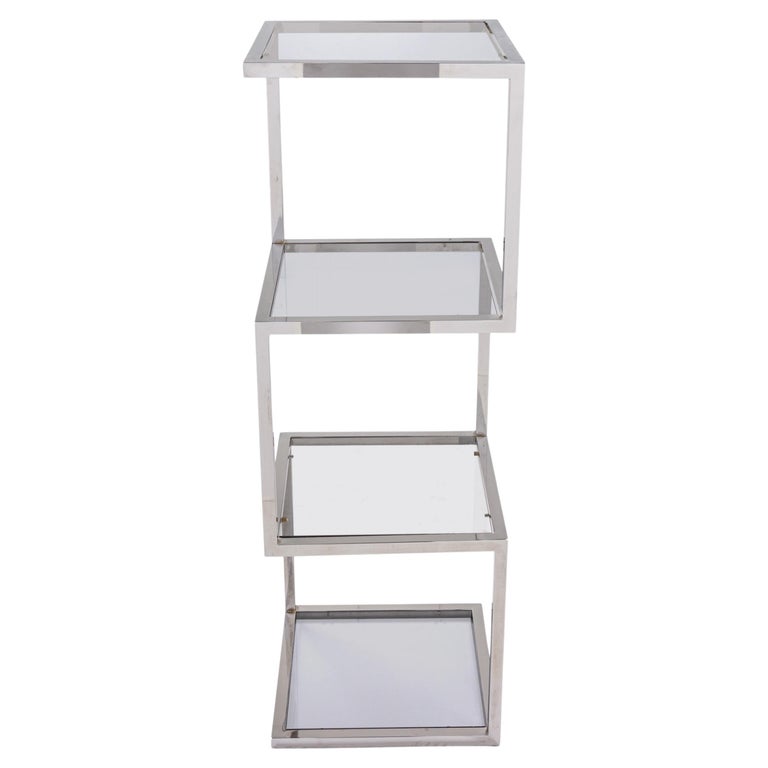 Polished ChromePlated Steel and Smoked Glass Etagere / Display Shelf For Sale at 1stDibs