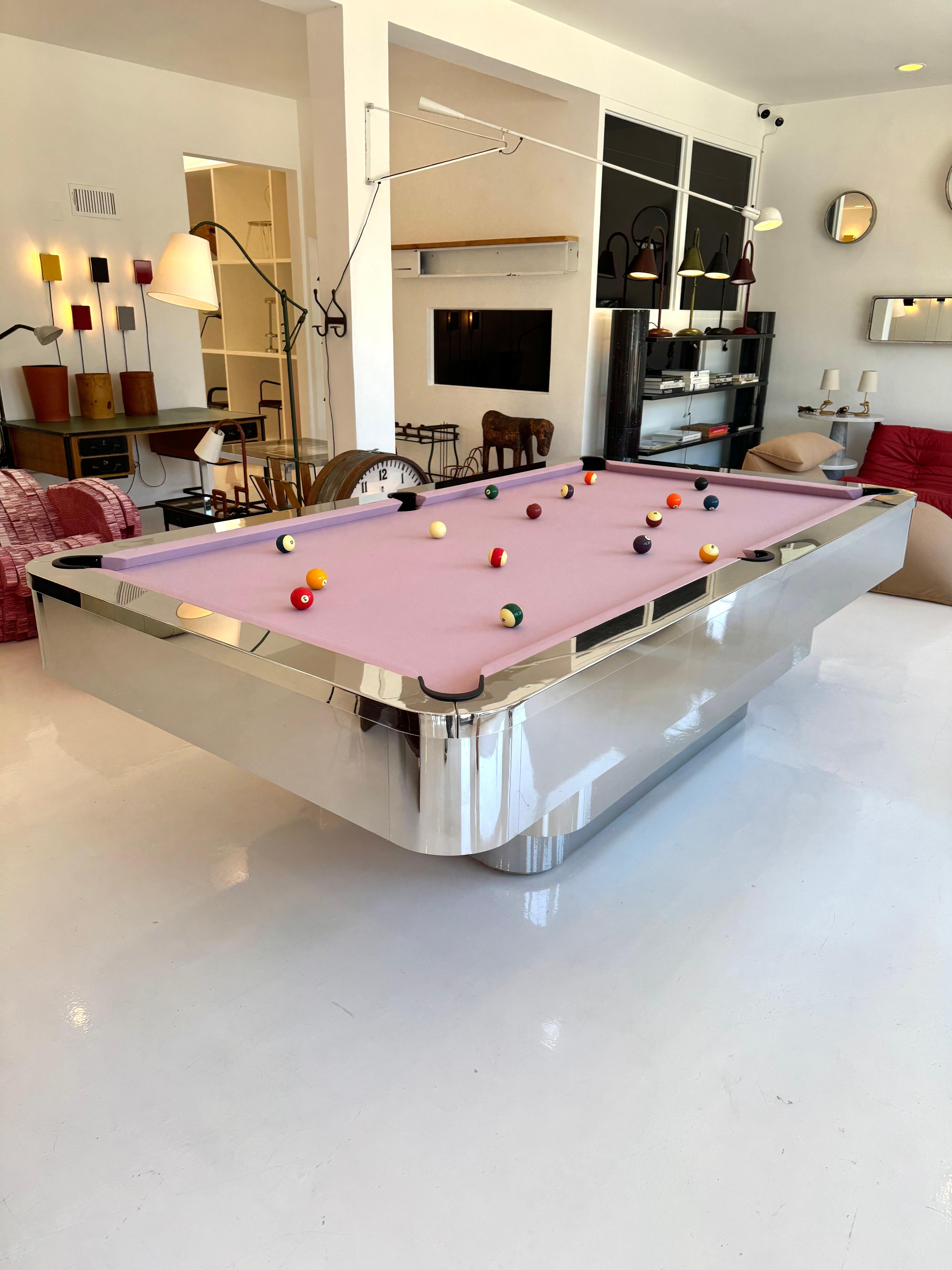 Polished Chrome Pool Table, 1980s USA 12
