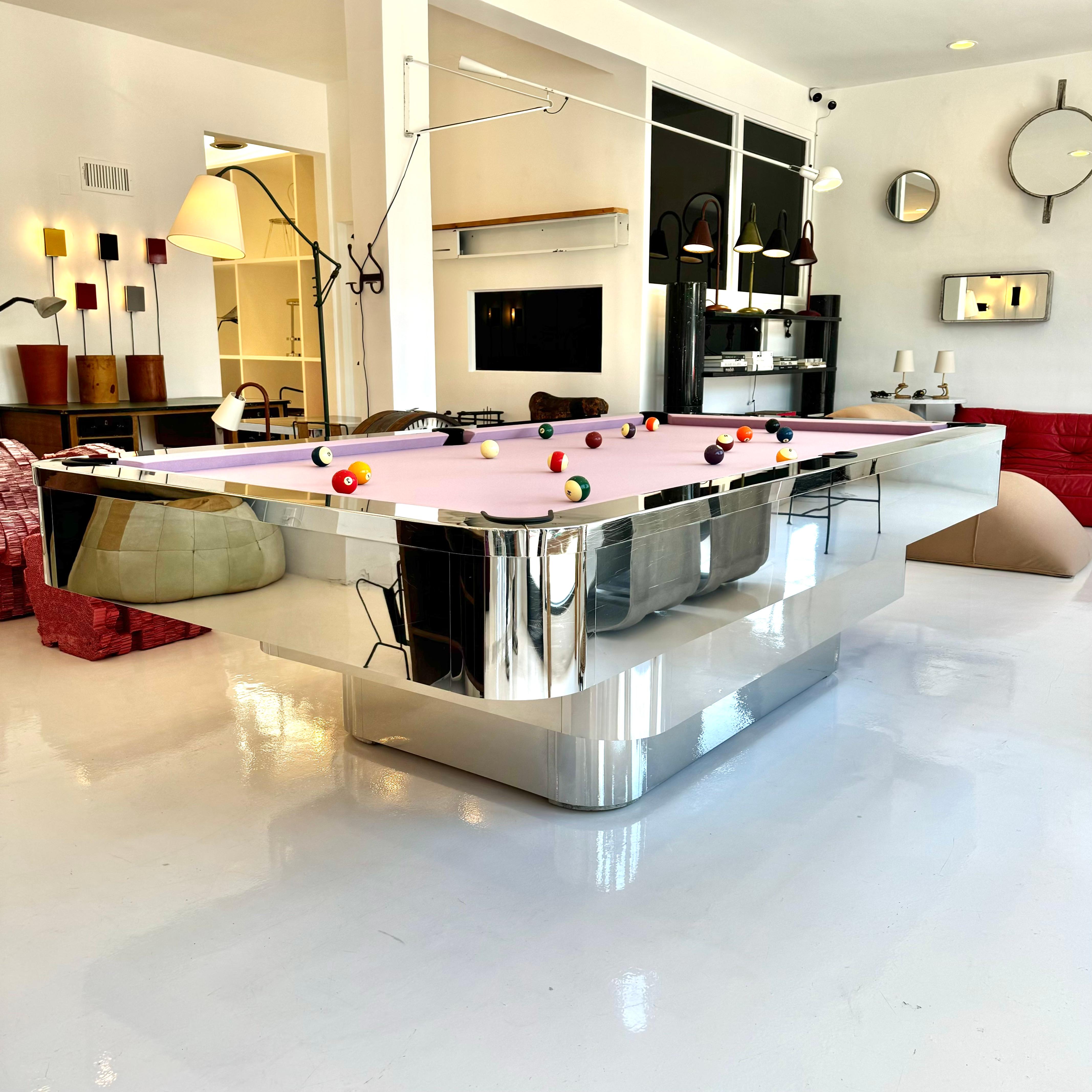 American Polished Chrome Pool Table, 1980s USA
