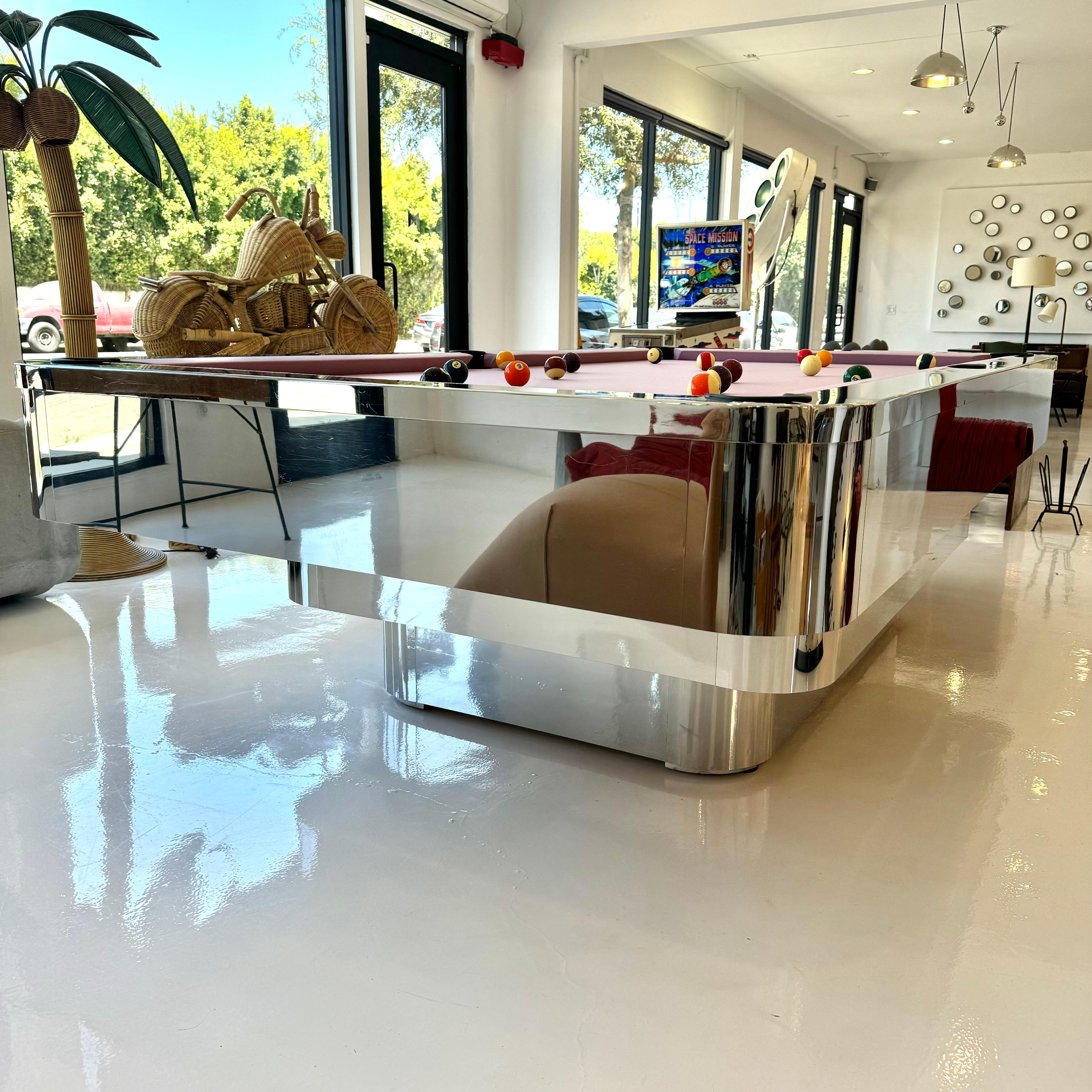 Polished Chrome Pool Table, 1980s USA In Good Condition In Los Angeles, CA