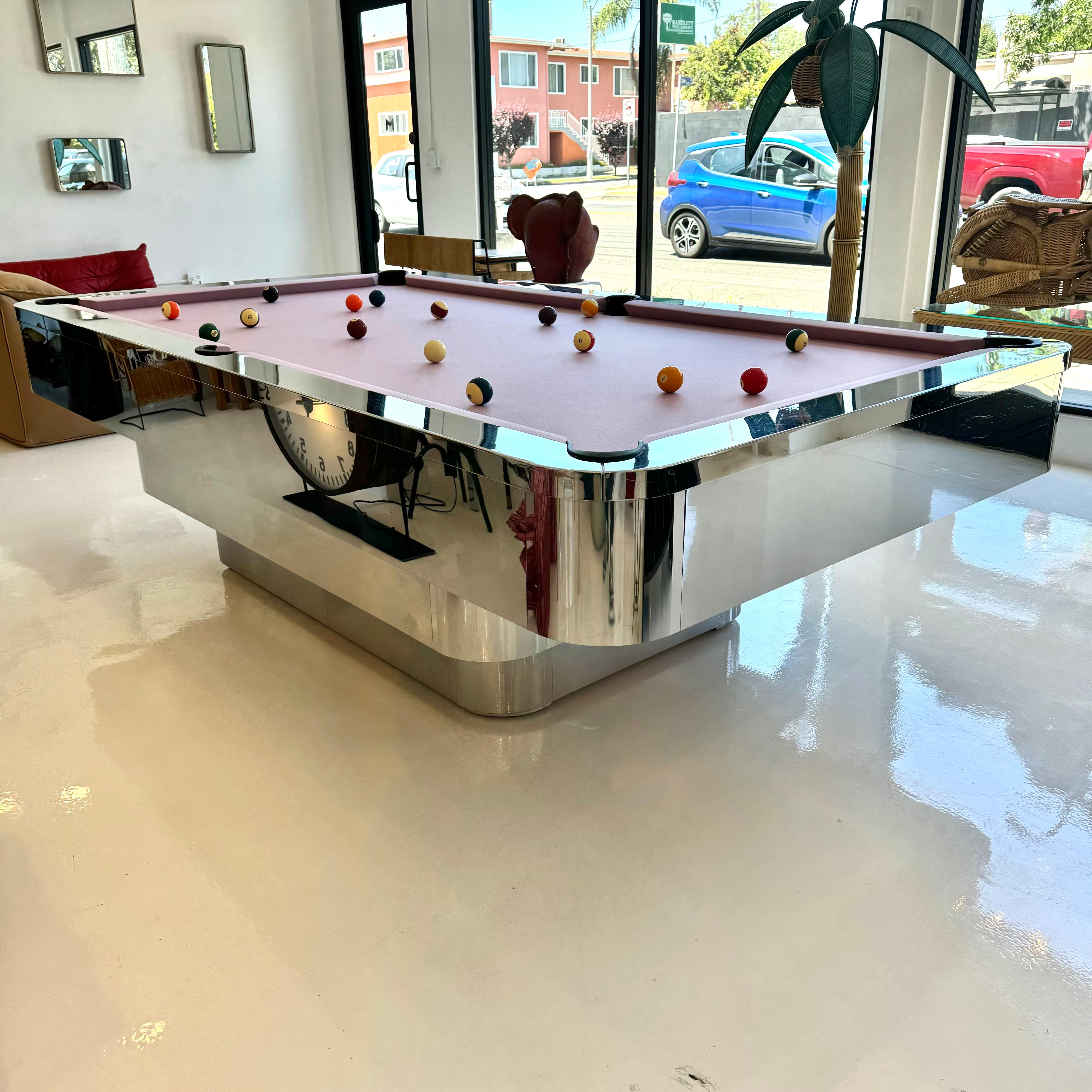 Felt Polished Chrome Pool Table, 1980s USA