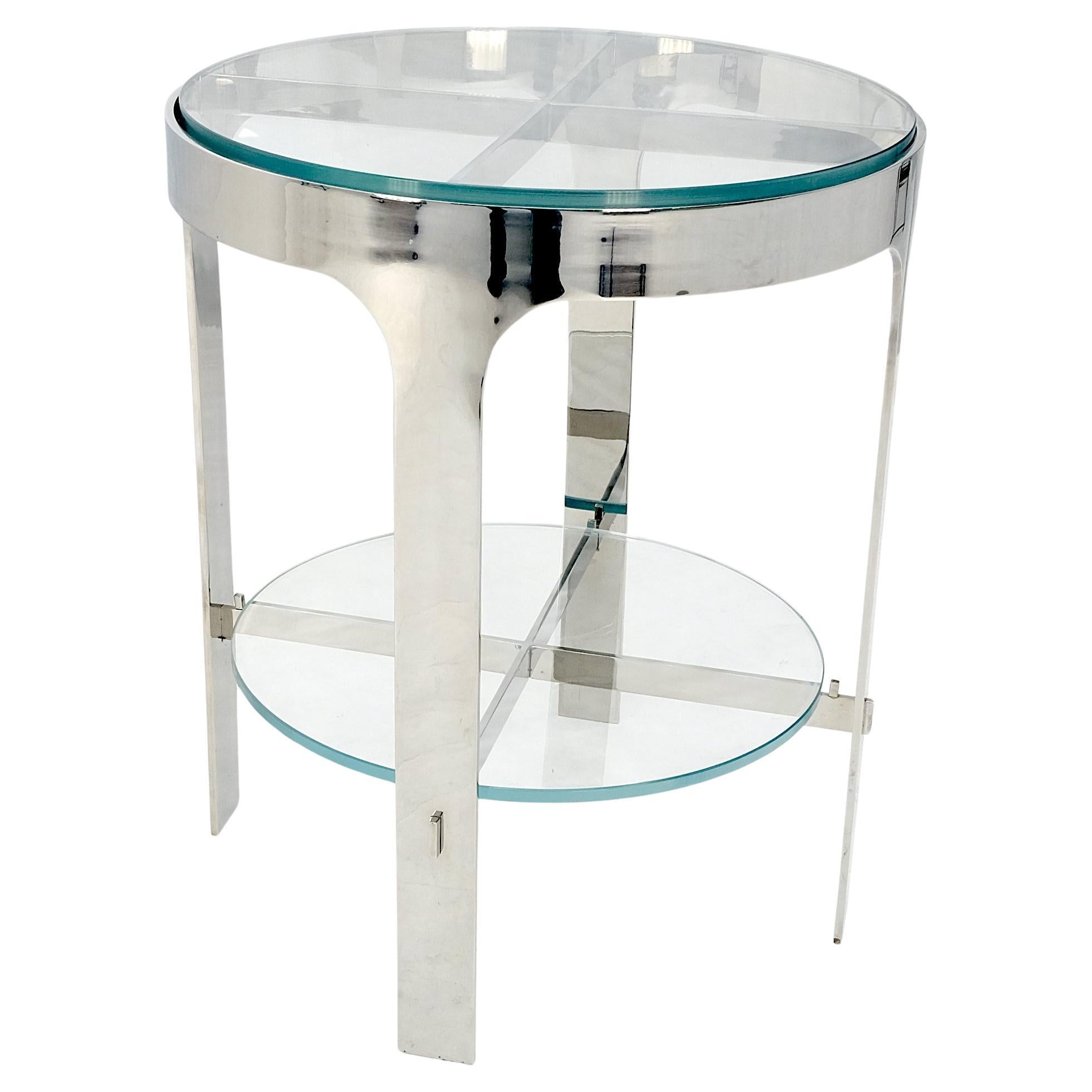 Poliertes Chrom Rund 2 Tier Glas Top Seite Lampe Stand Studio Tisch Mid Century