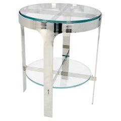 Poliertes Chrom Rund 2 Tier Glas Top Seite Lampe Stand Studio Tisch Mid Century