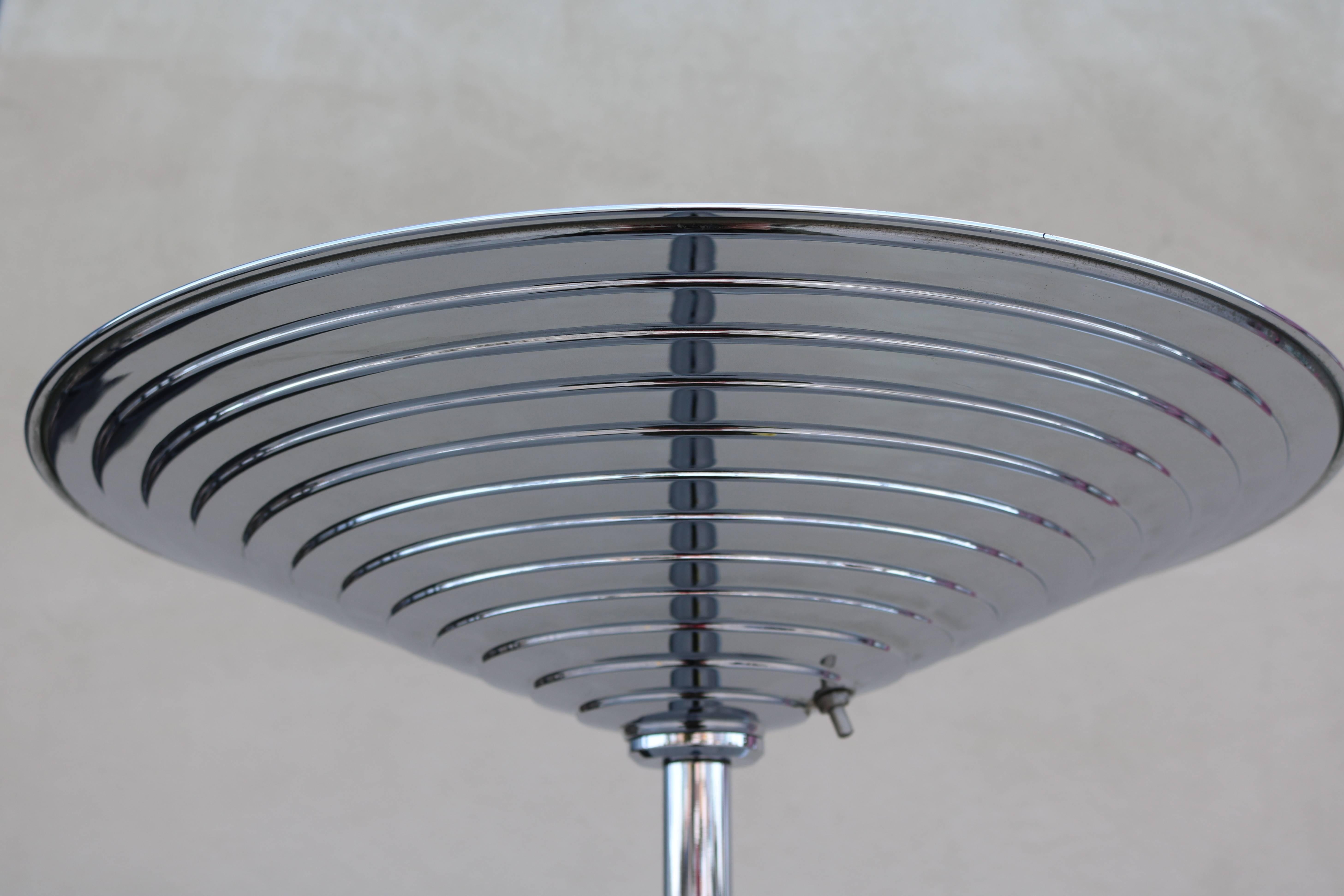 American Polished Chrome Torchiere with Stepped Shade