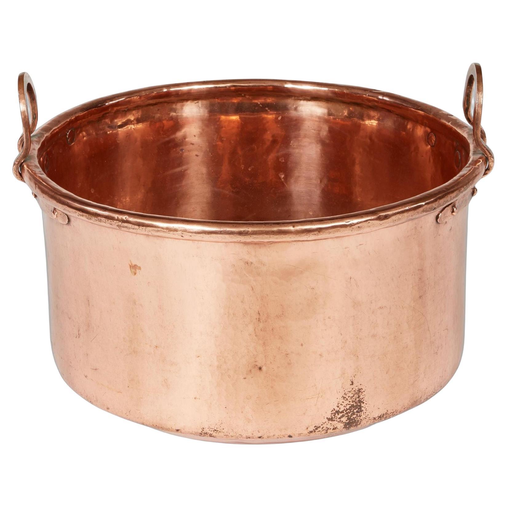 Polished Copper Cauldron with Double Handles For Sale