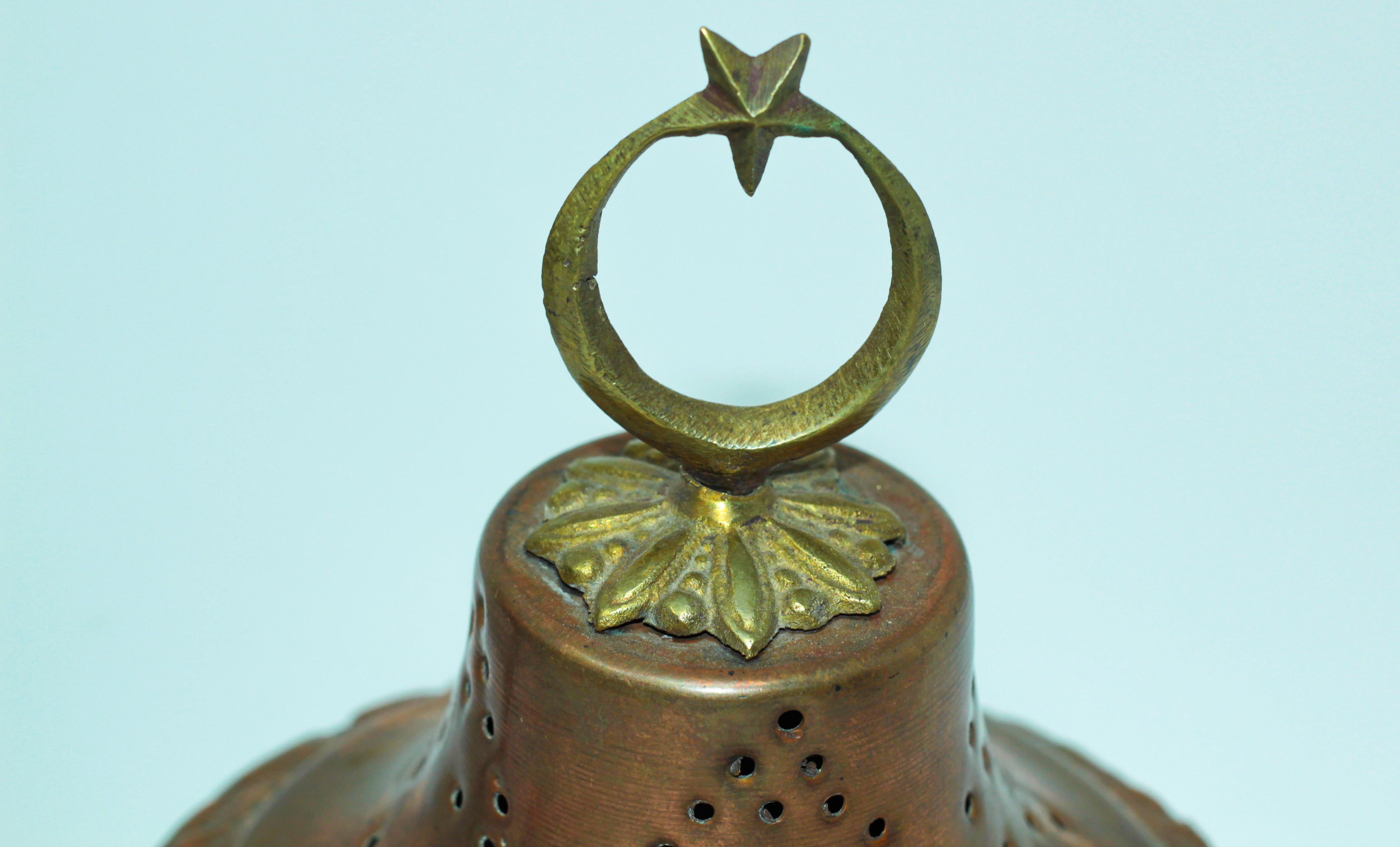 Brass Polished Copper Footed Incense Burner with Crescent Moon and Star