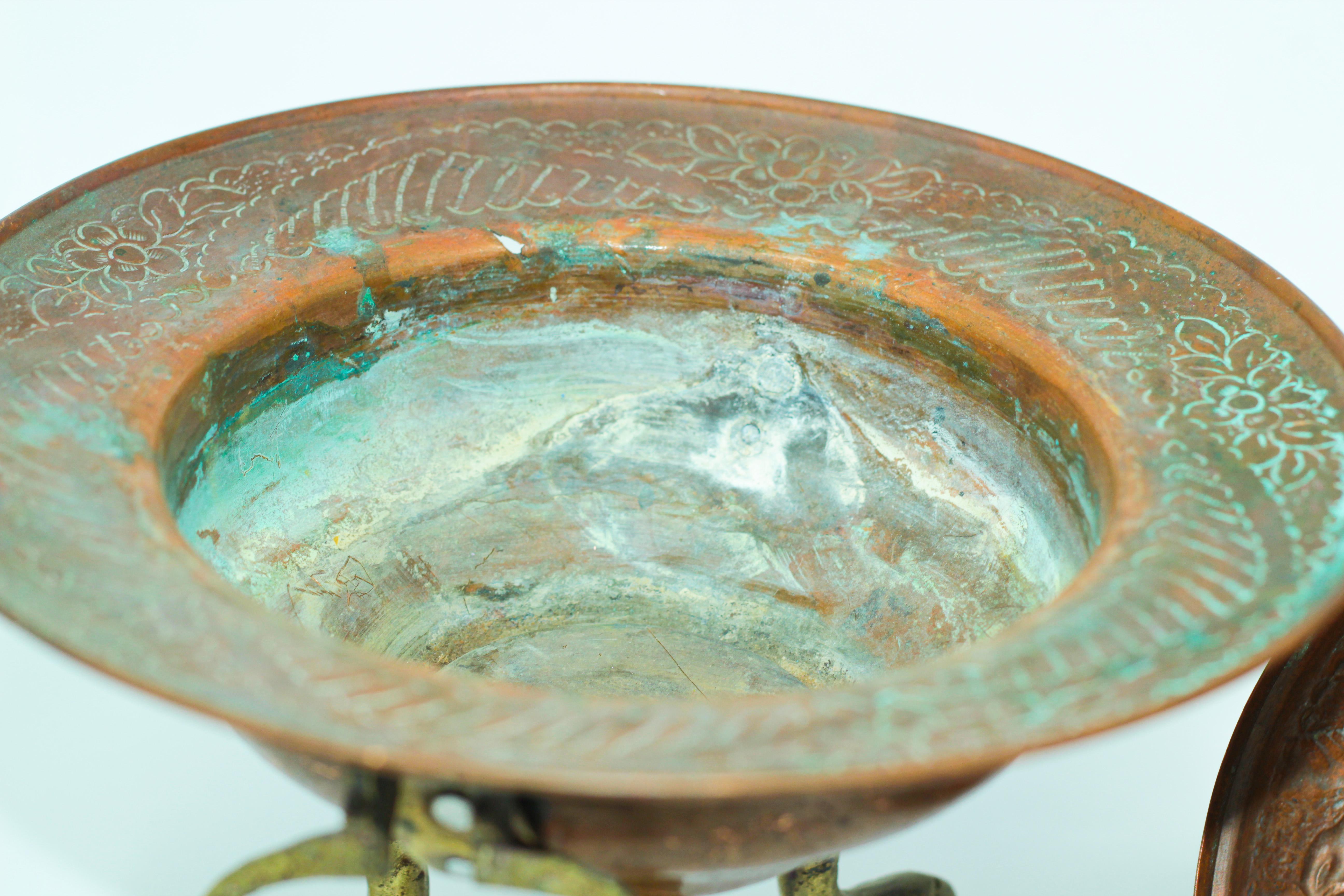 Polished Copper Footed Incense Burner with Crescent Moon and Star In Good Condition In North Hollywood, CA