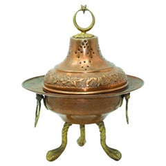 Retro Polished Copper Footed Incense Burner with Crescent Moon and Star