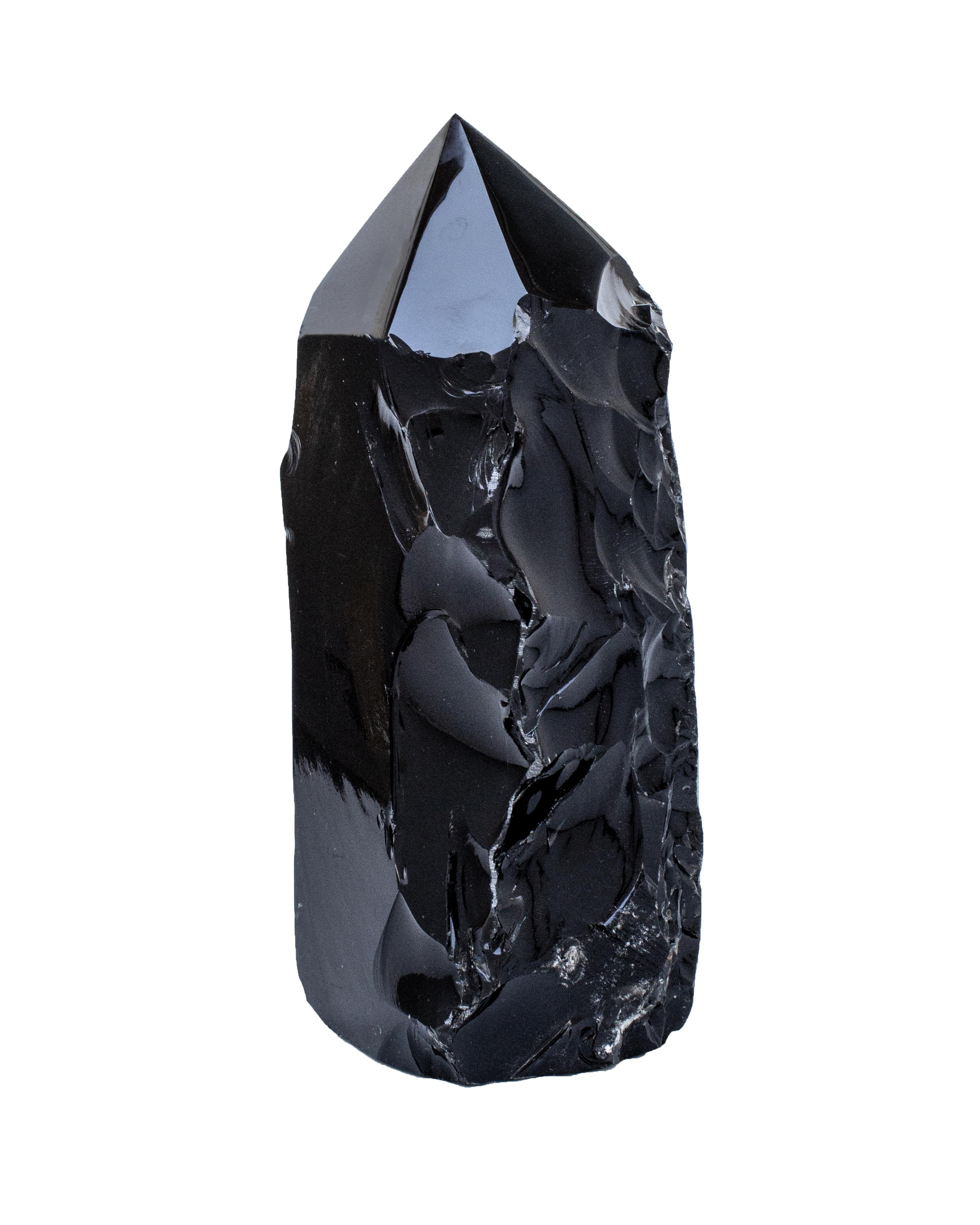 Organic Modern Polished Free-Forming Black Obsidian Point with Natural Forming Indentions For Sale