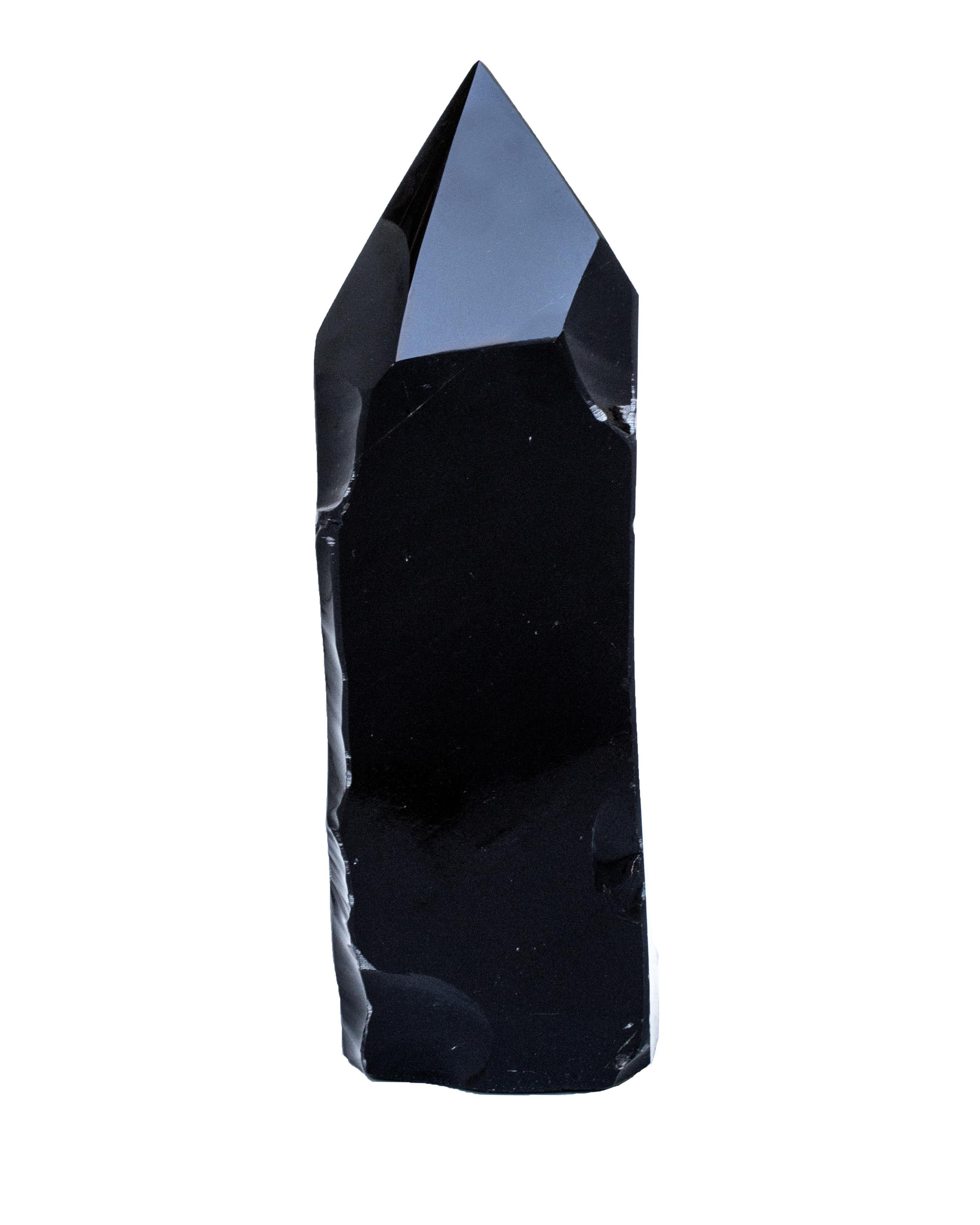 Polierter frei geformter schwarzer Obsidian-punkt mit natürlichen Formeinschlüssen (Mexikanisch) im Angebot