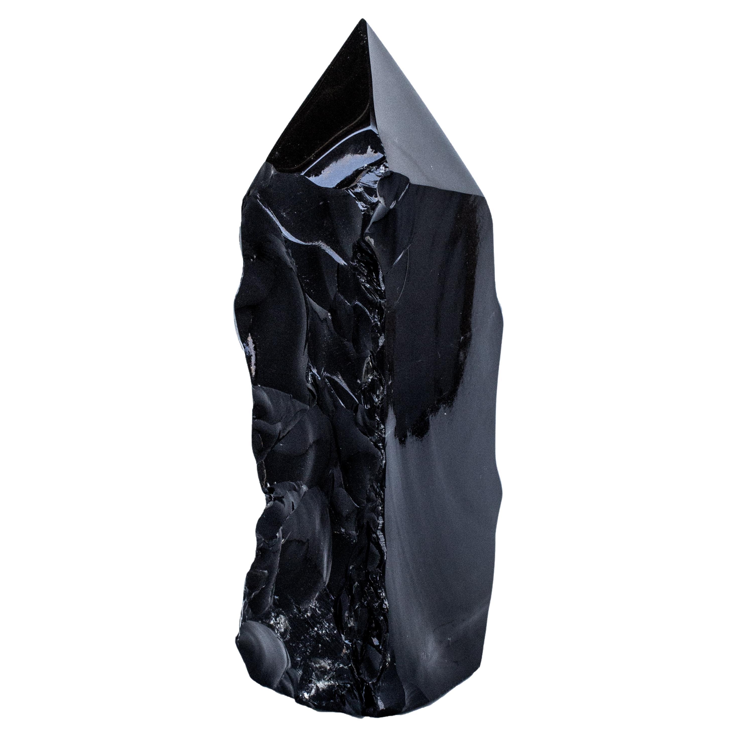 Polished Free-Forming Black Obsidian Point with Natural Forming Indentions For Sale