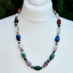 Polished Gemstone Necklace including Rose Quartz, Amethyst and Agate Beads
